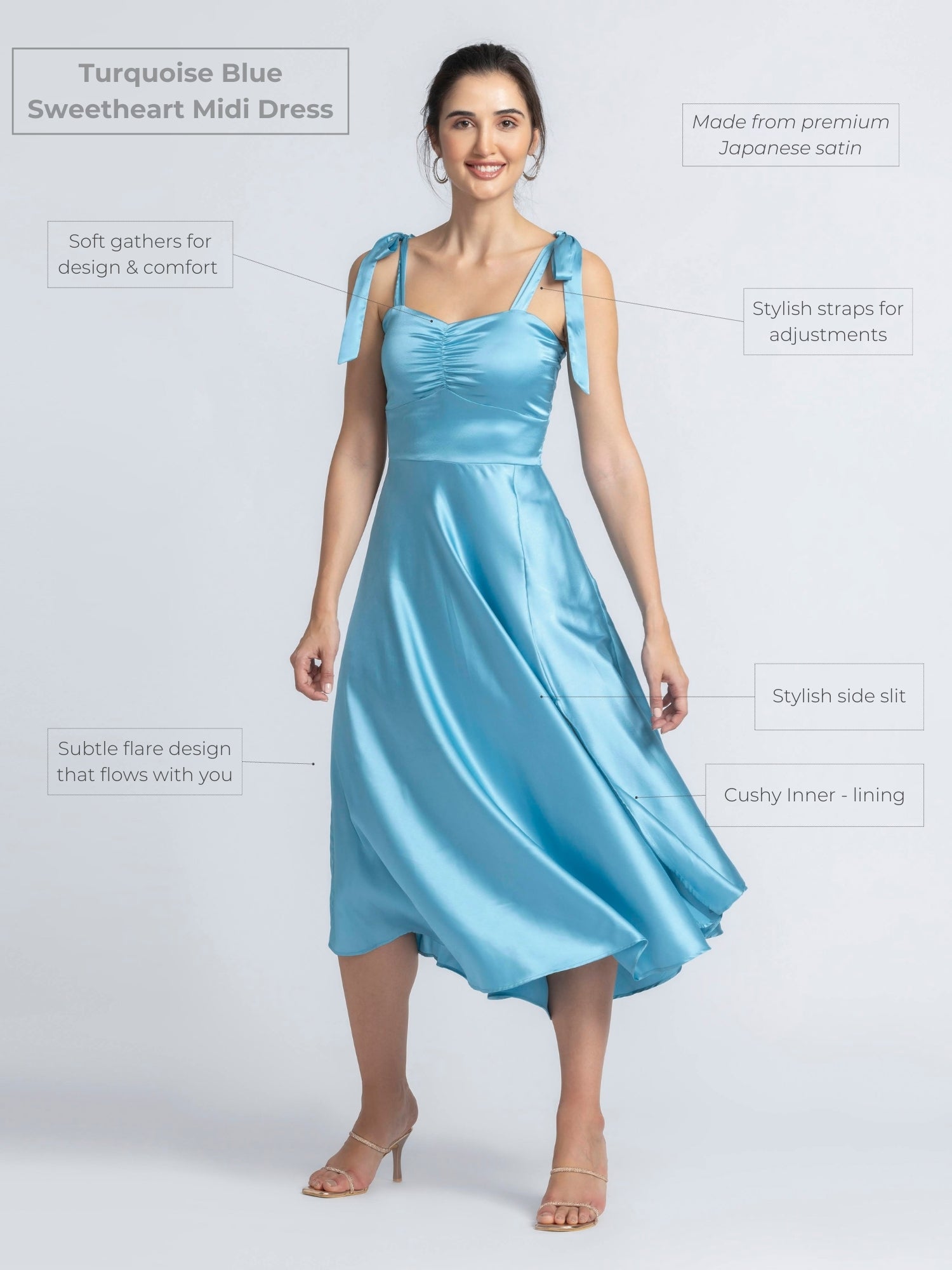 Turquoise Blue Sweetheart Midi Dress