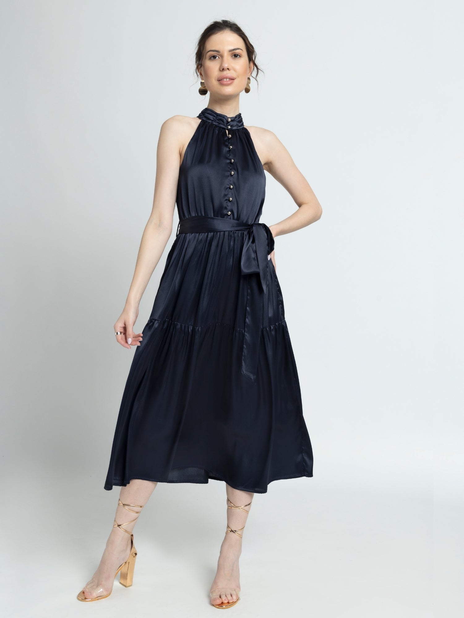 Navy Nights Halterneck Midi Dress