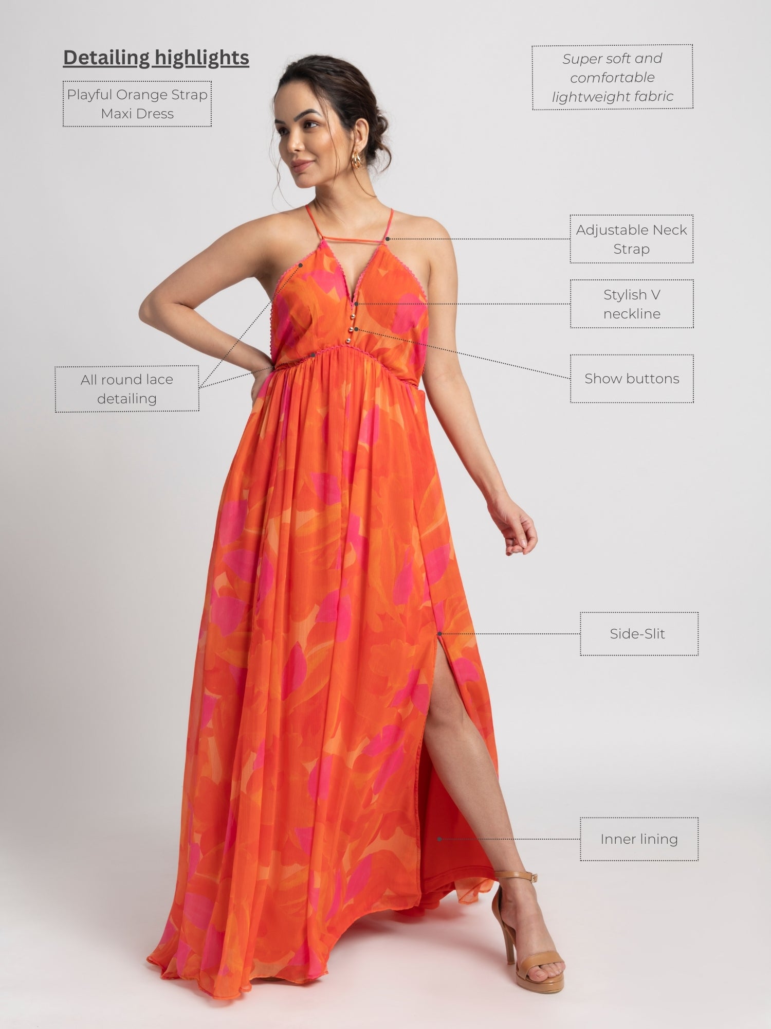 Playful Orange Strap Maxi Dress
