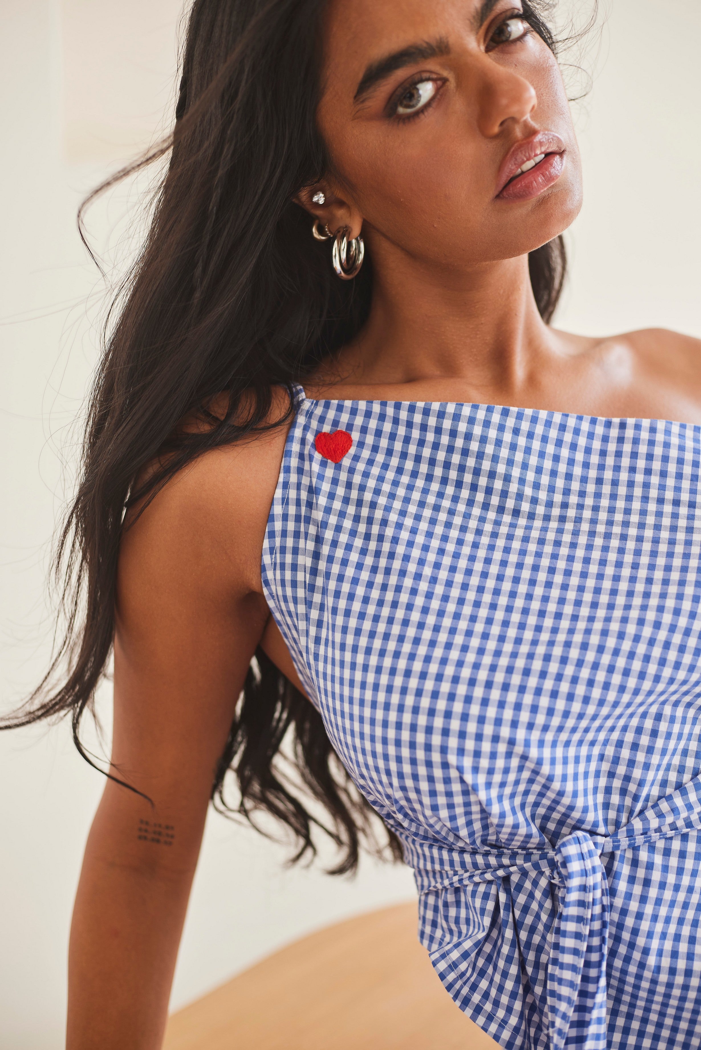 Blue Gingham Asymmetric Top
