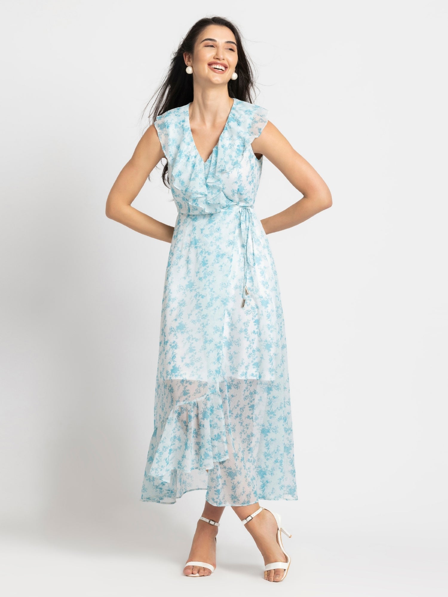 Azure Breeze Ruffle Maxi Dress