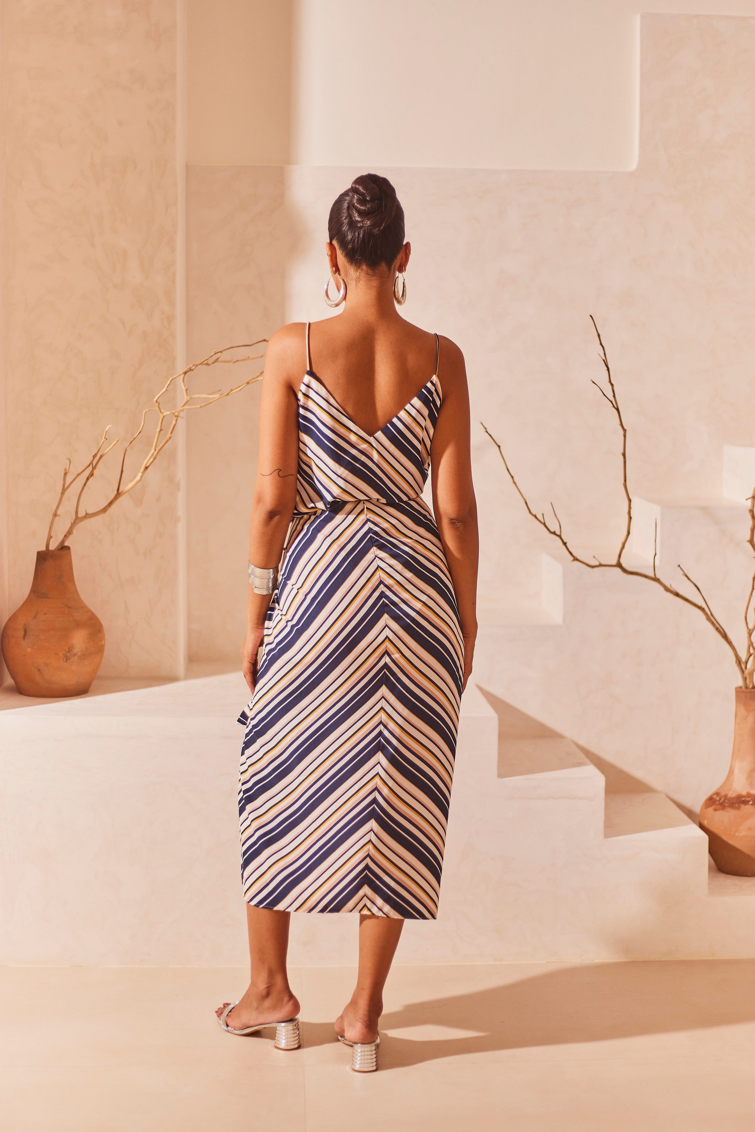 Striped Midi Skirt with Sash detail