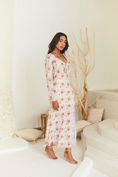 Floral Elegant Midi Dress with Slit