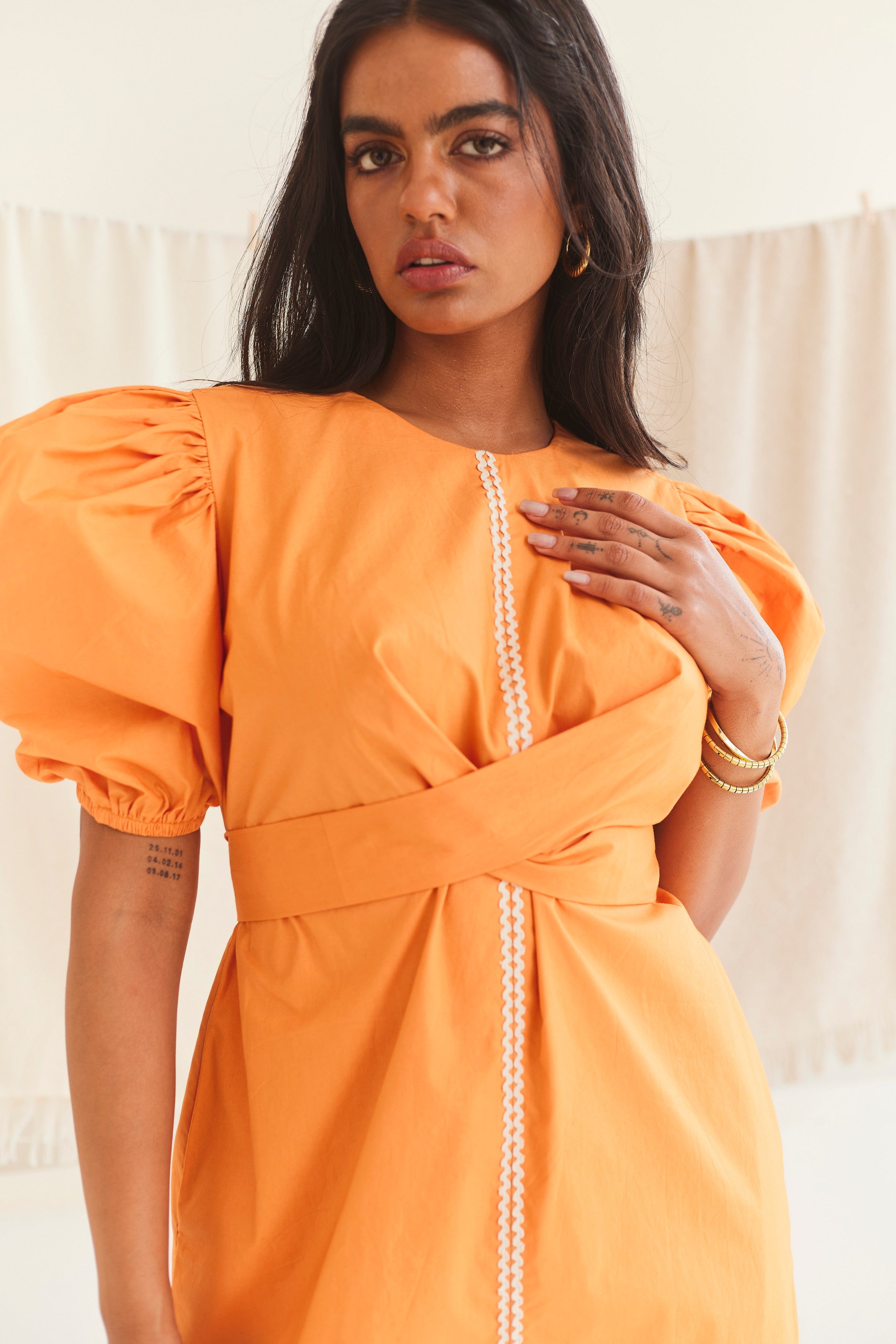 Orange Poplin Short Dress