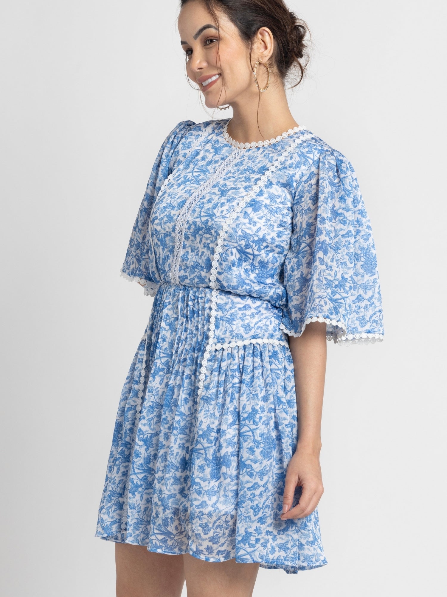 Misty Floral Blue Mini Dress