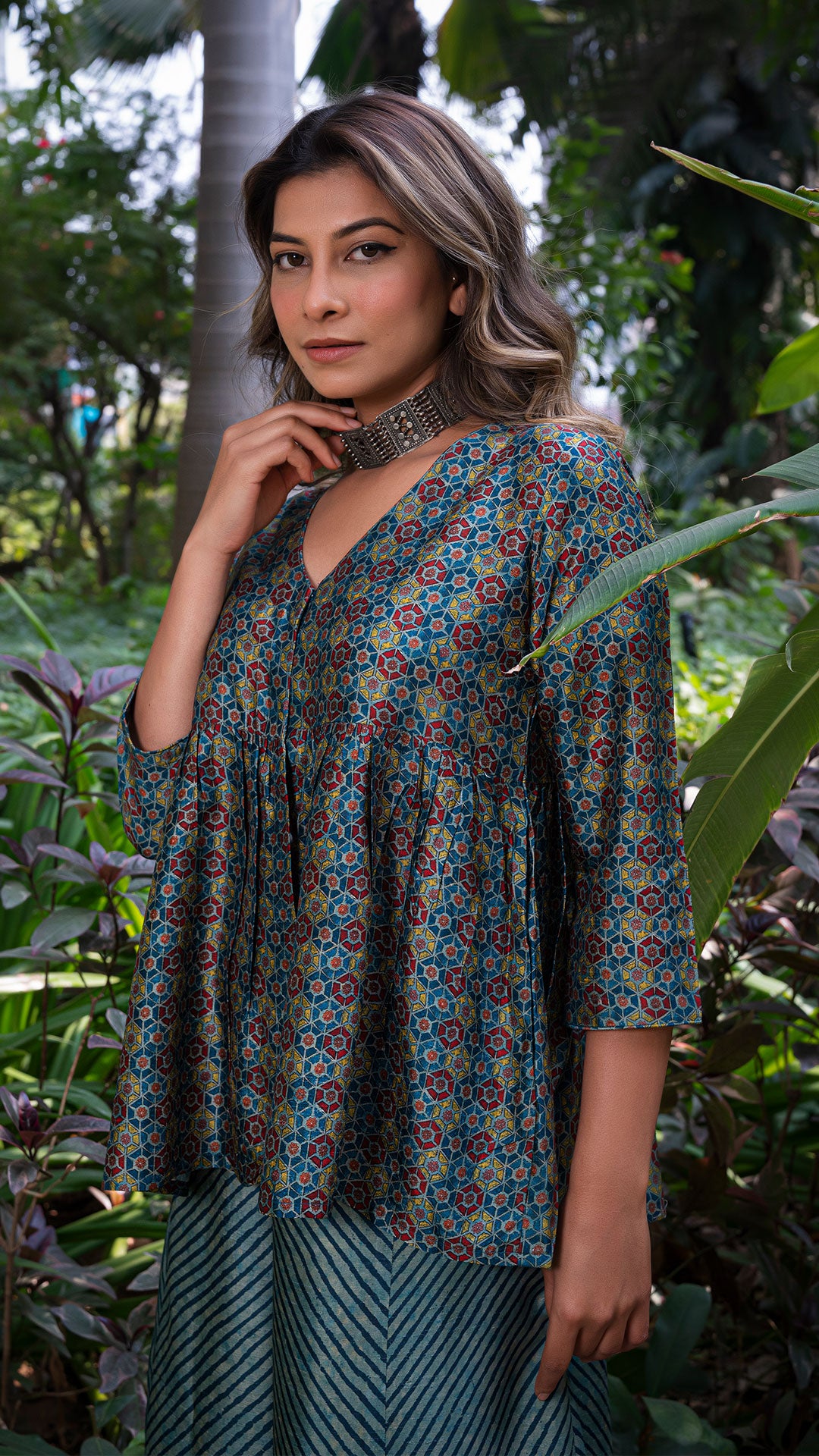 RIYAA SILK CO-ORD SET IN AJARAKH PRINT