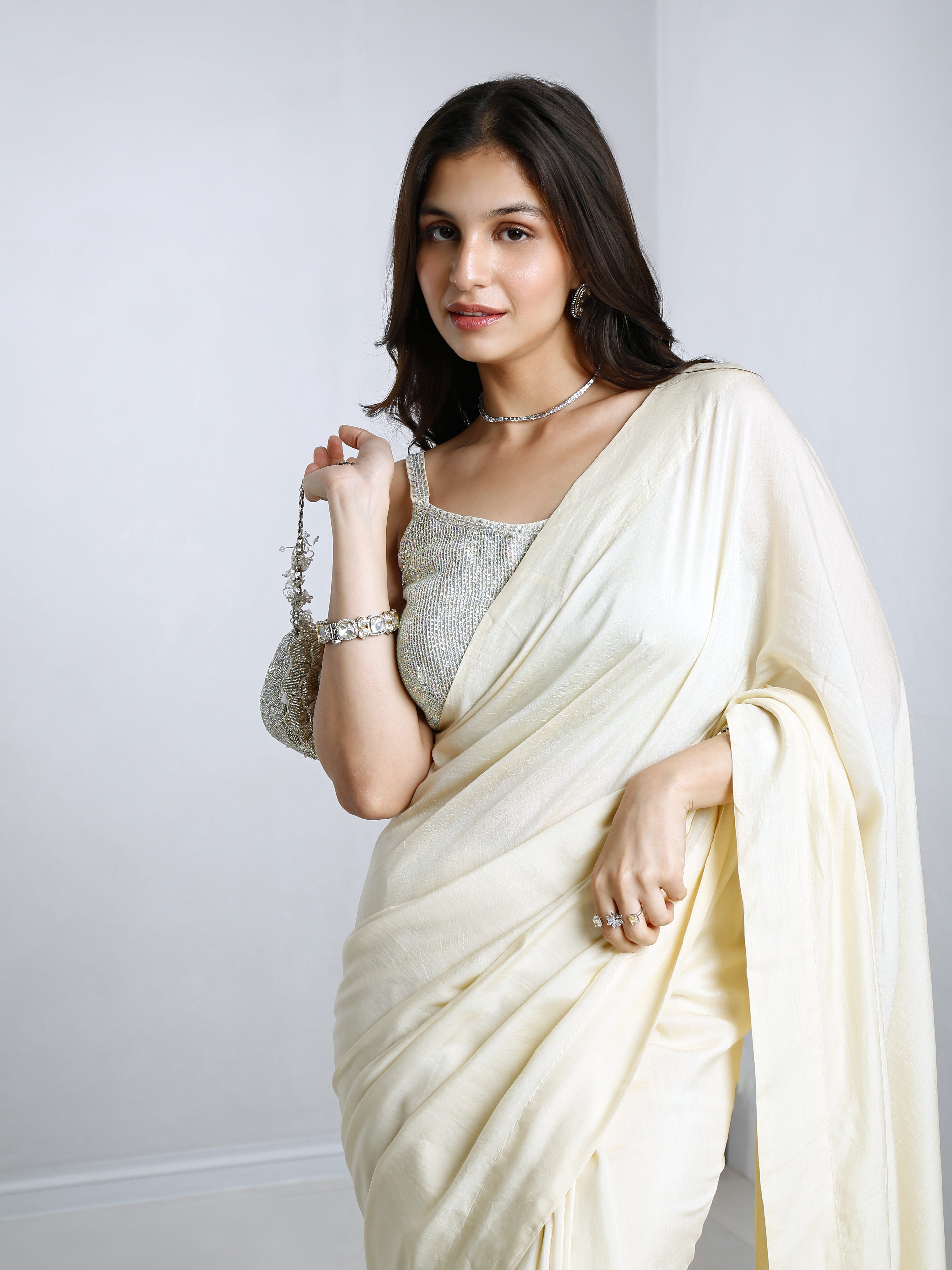 Cream Saress with Blouse