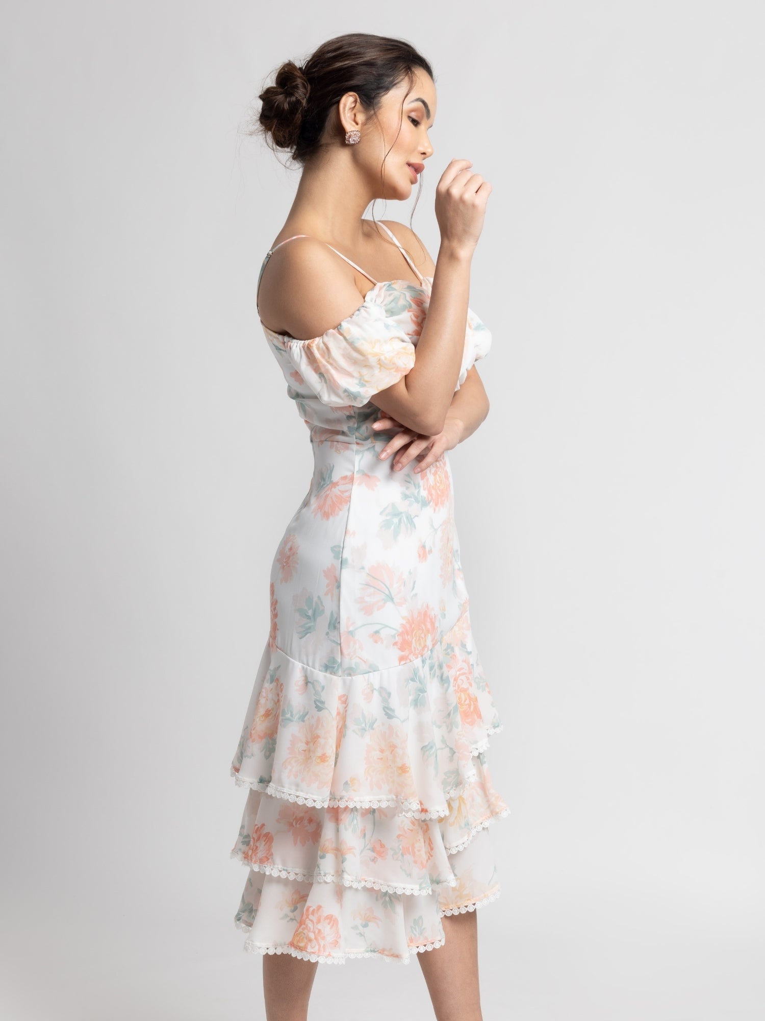 Exquisite Ivory Off-Shoulder Midi Dress