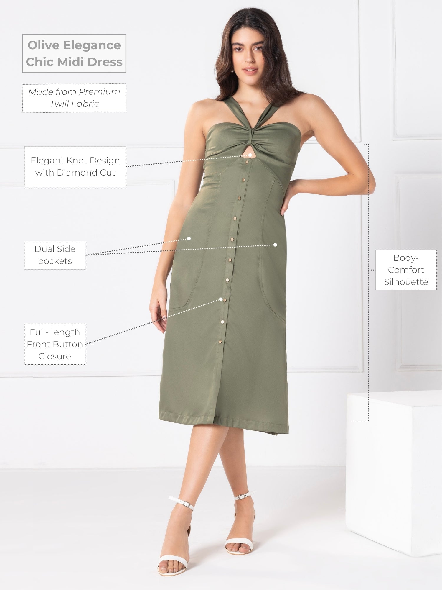 Olive Elegance Chic Midi Dress