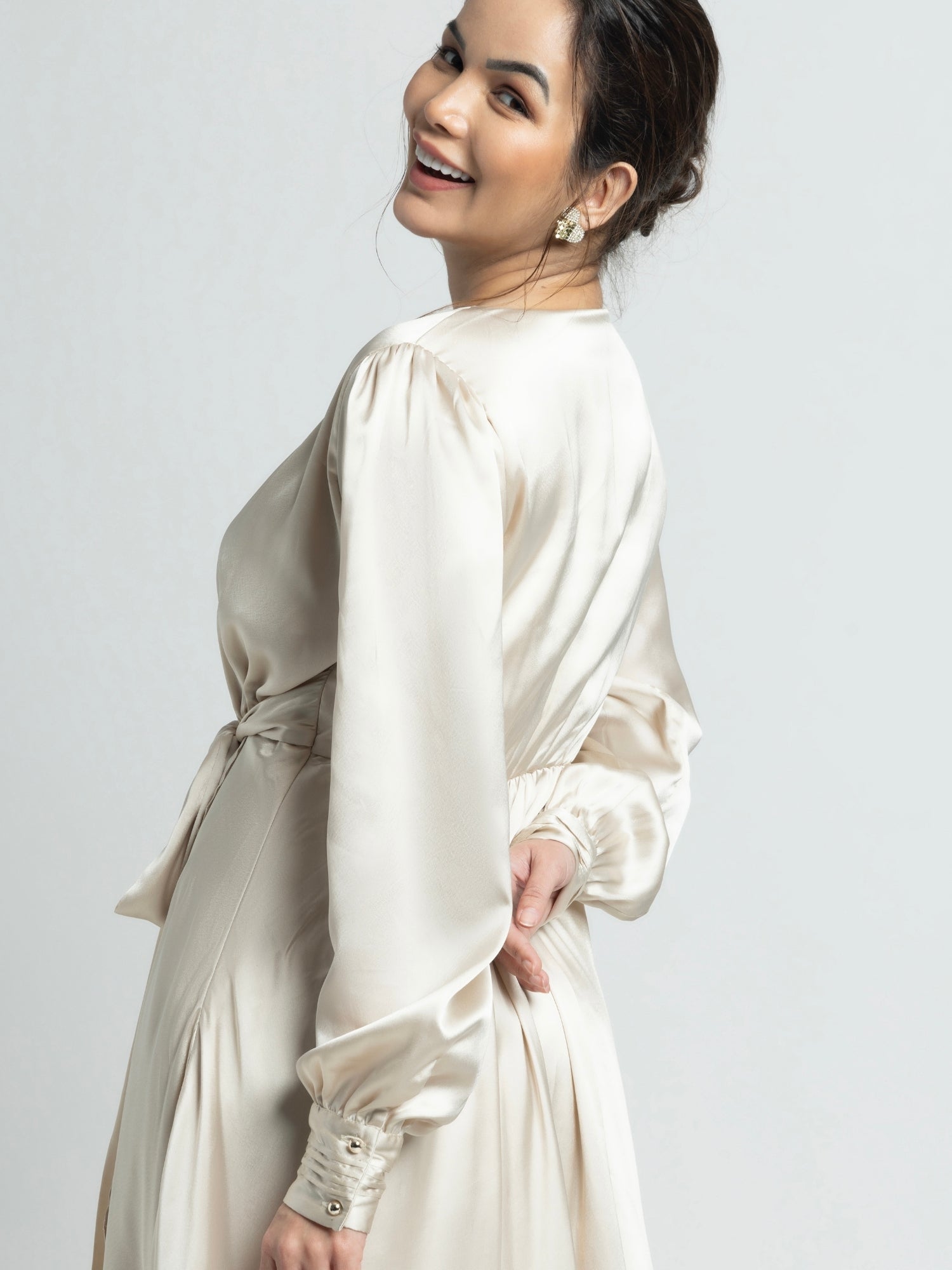 Creamy Surplice Midi Dress
