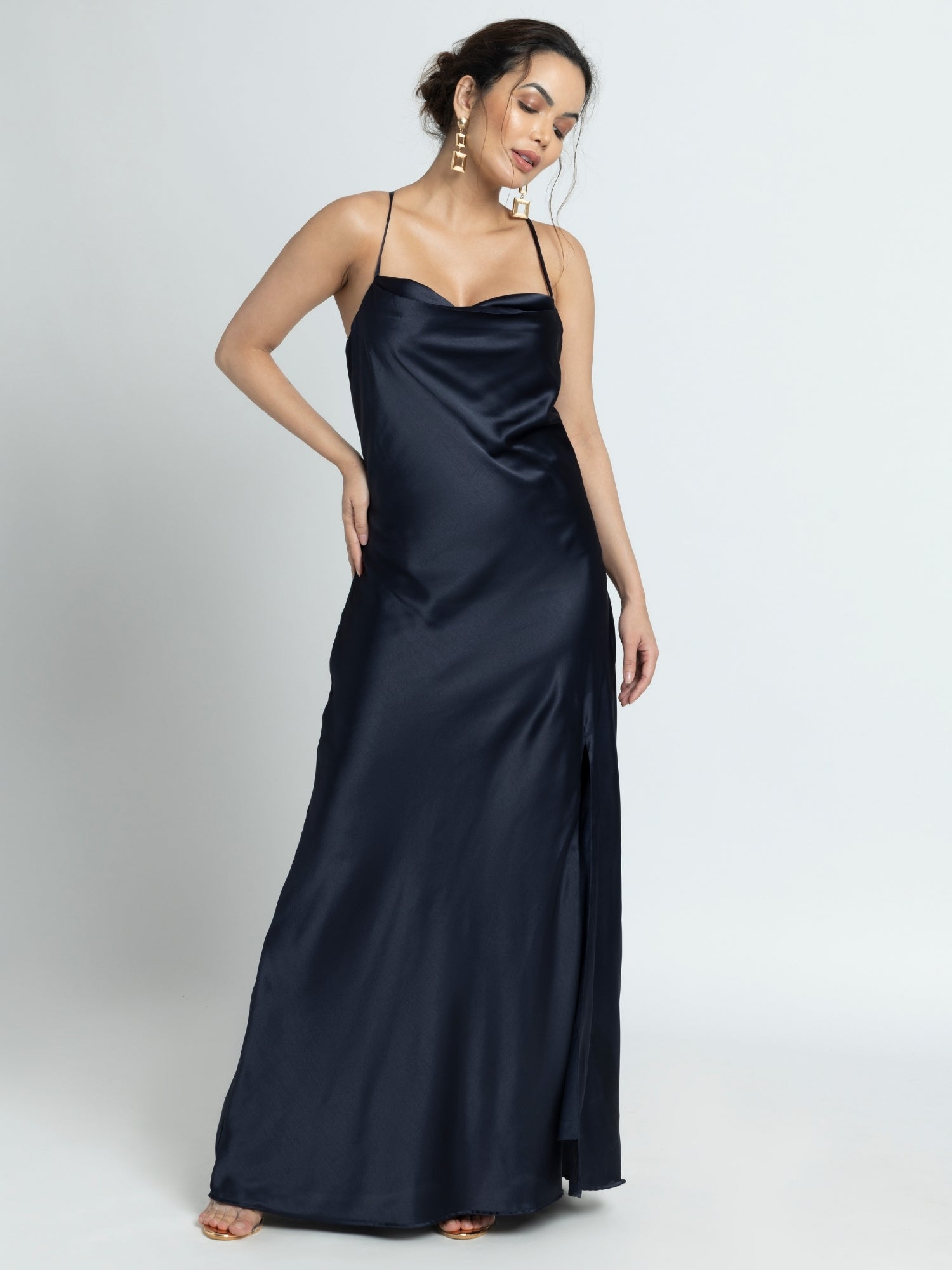 Navy Nights Cowl Maxi Dress
