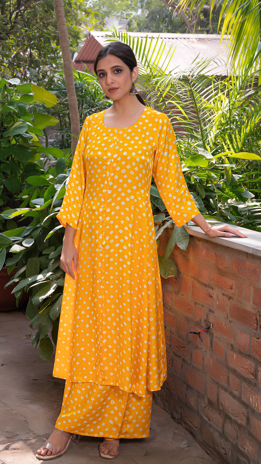 BANDHANI KALI SILK KURTA SET - SUNSHINE YELLOW