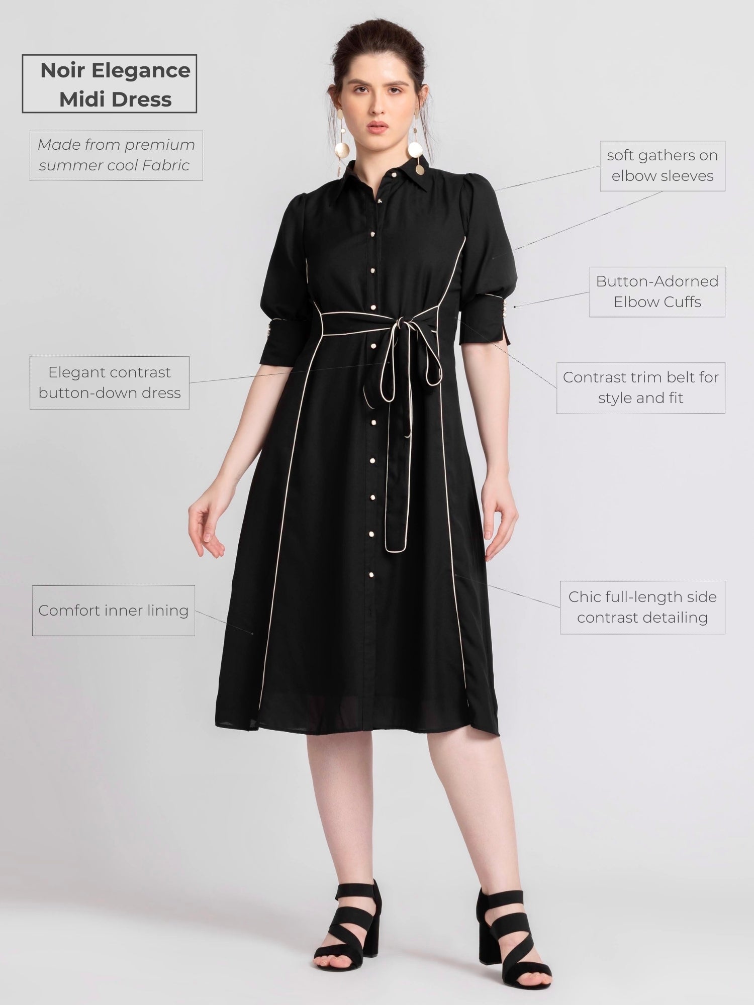 Noir Elegance Midi Dress
