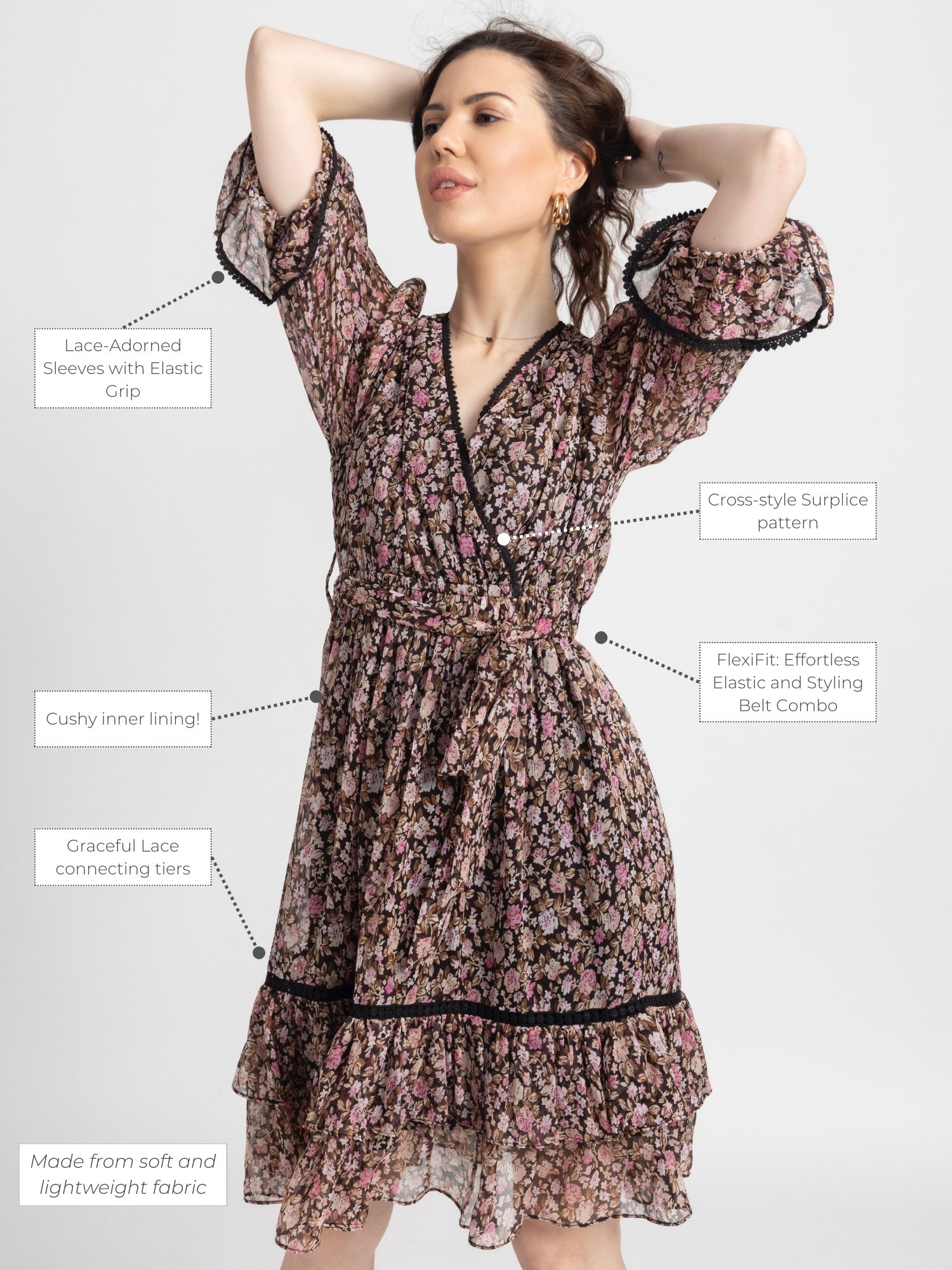 Cocoa Blossom Surplice Mini Dress