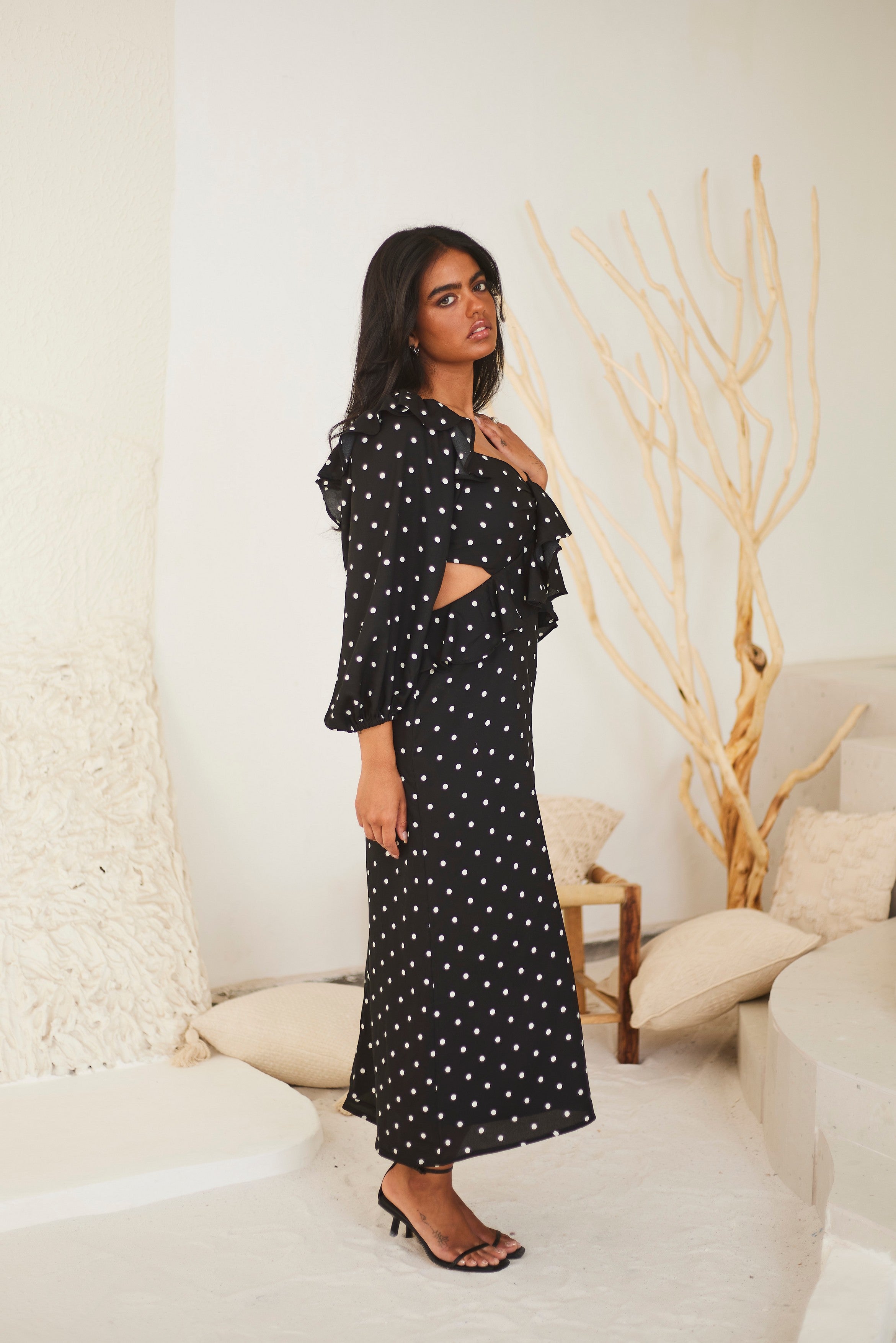 Polka Frill Midi Dress