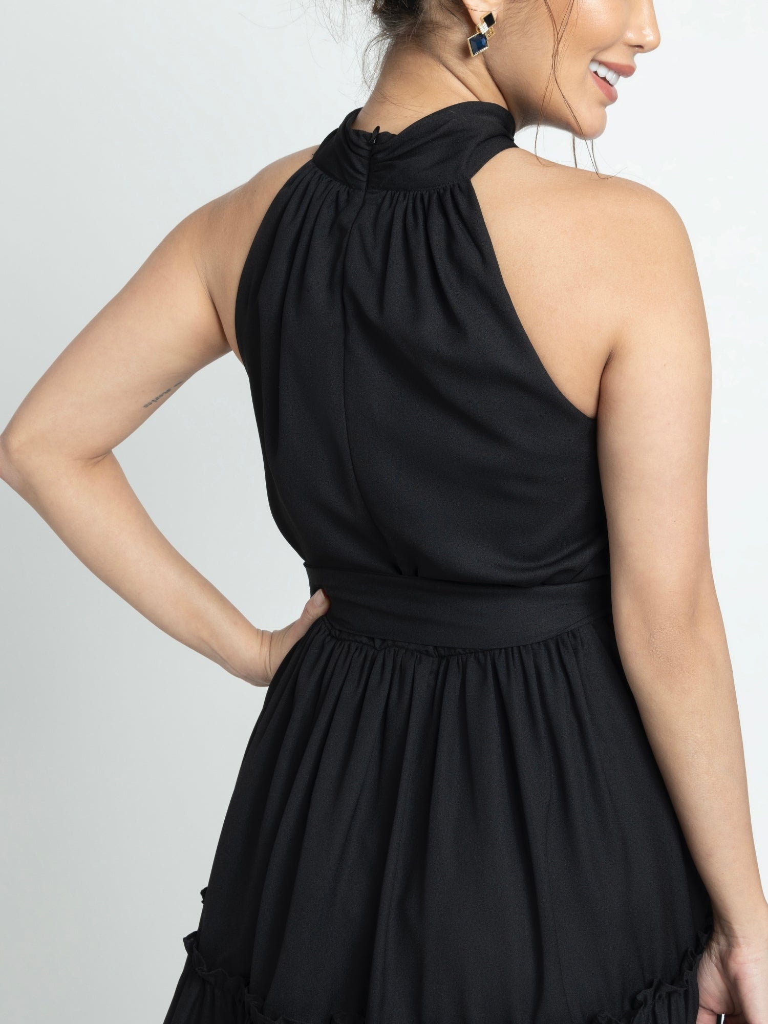 Midnight black Halterneck Midi Dress