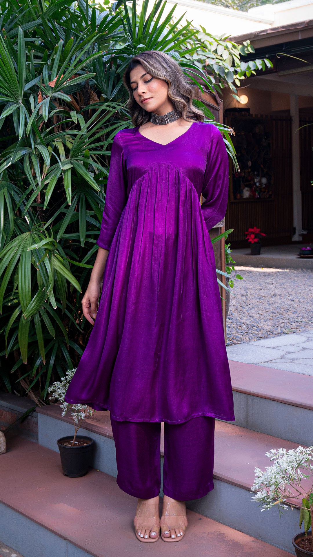 KANAN PLAIN PURPLE SILK KURTA + PANTS