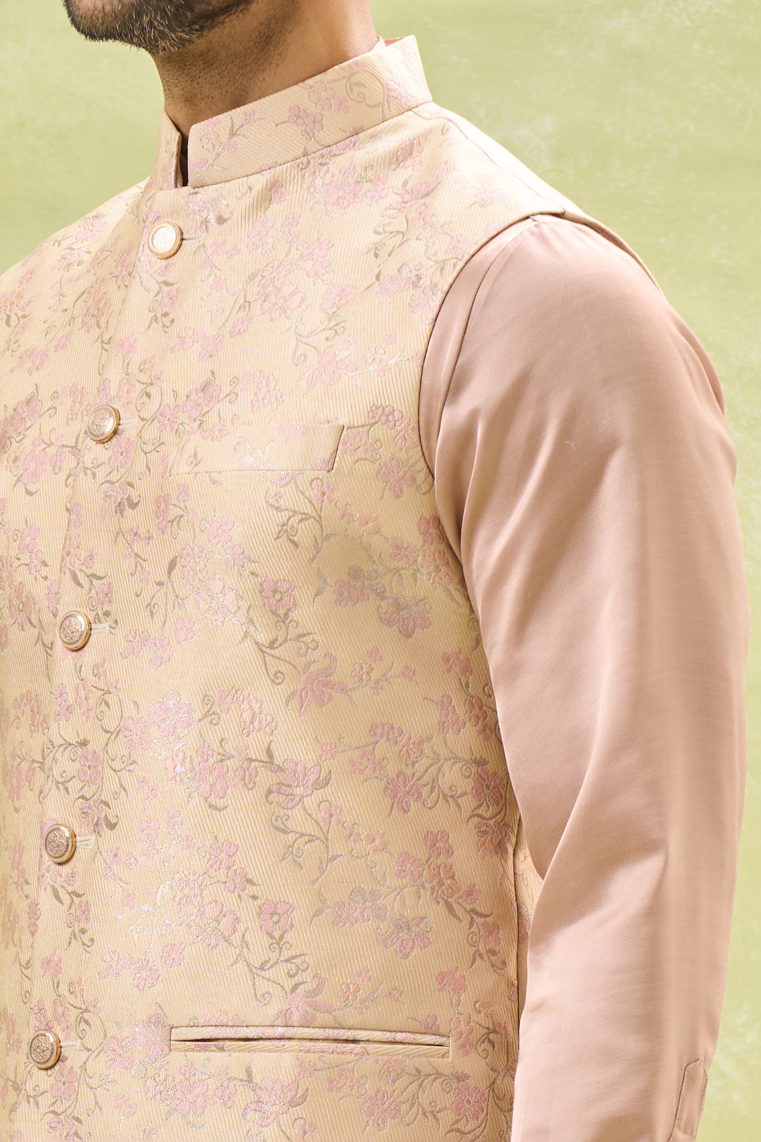 Pink Brocade Kurta-Jacket Set