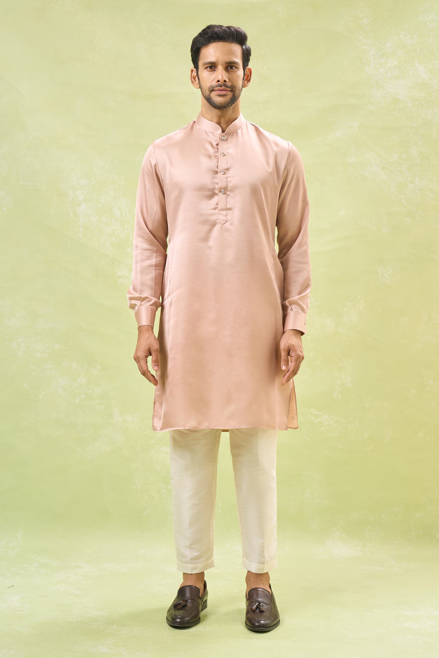 Pink Brocade Kurta-Jacket Set