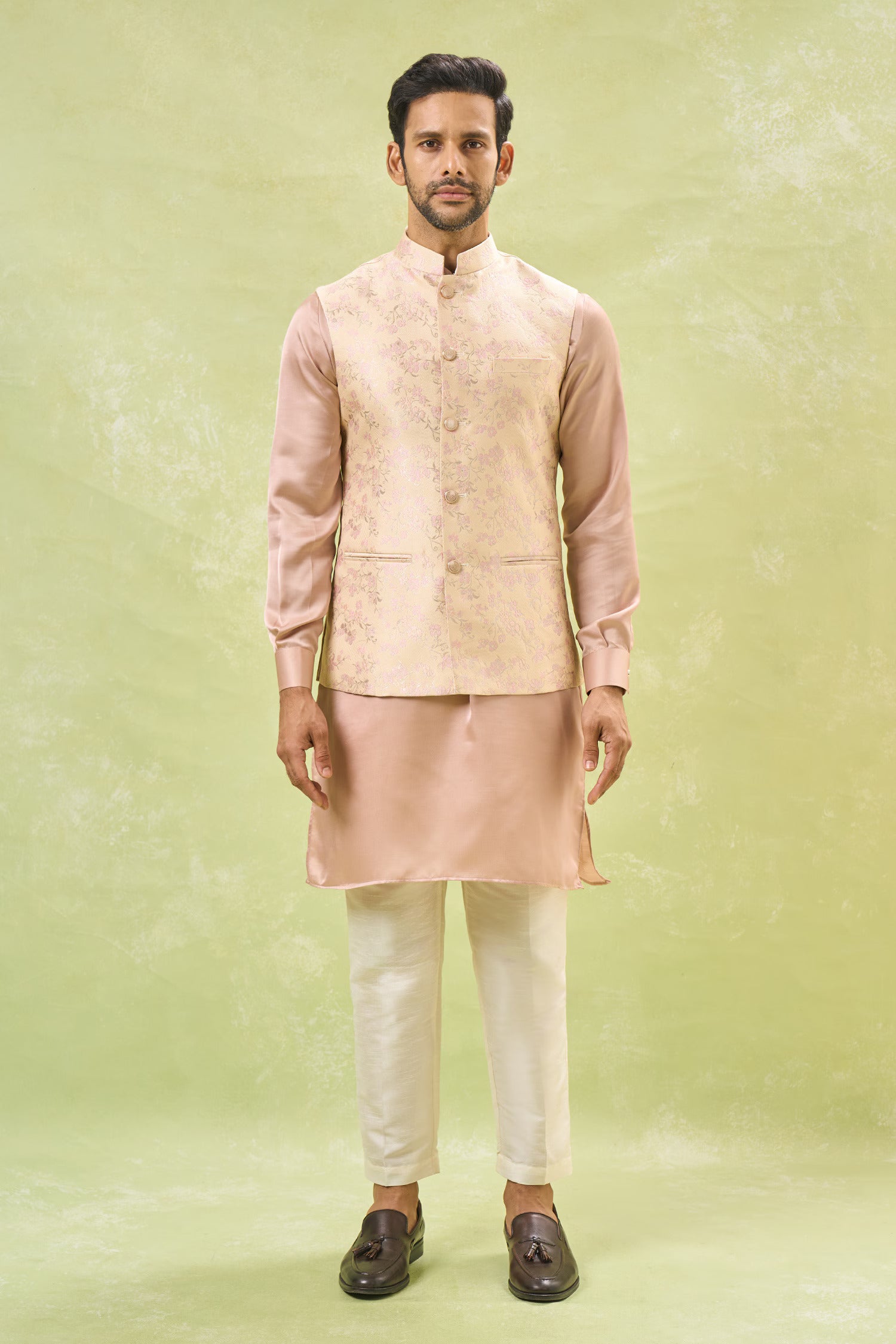 Pink Brocade Kurta-Jacket Set
