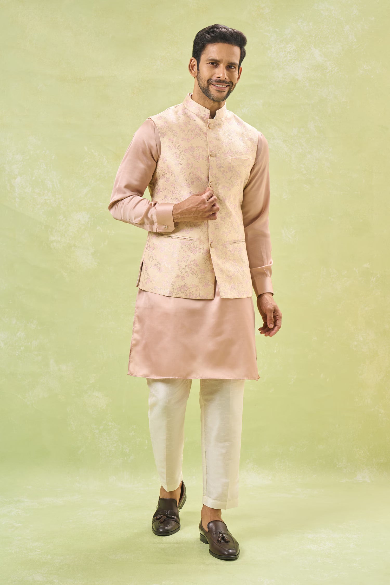 Pink Brocade Kurta-Jacket Set