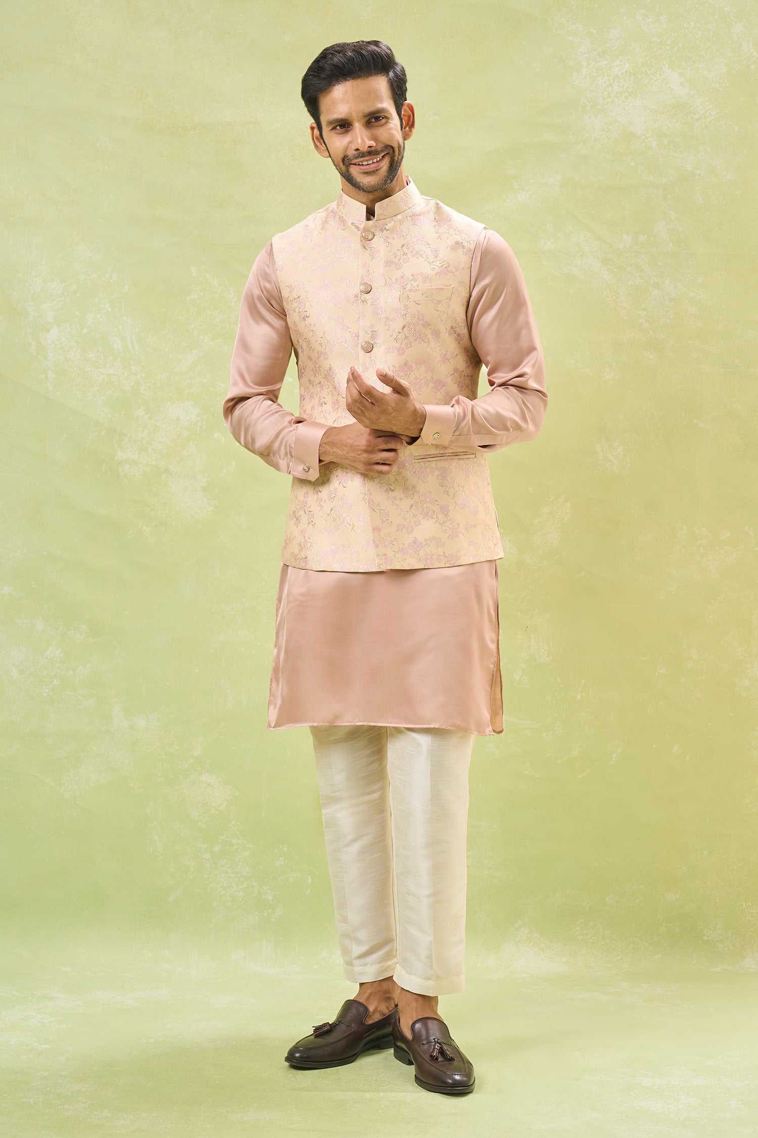 Pink Brocade Kurta-Jacket Set