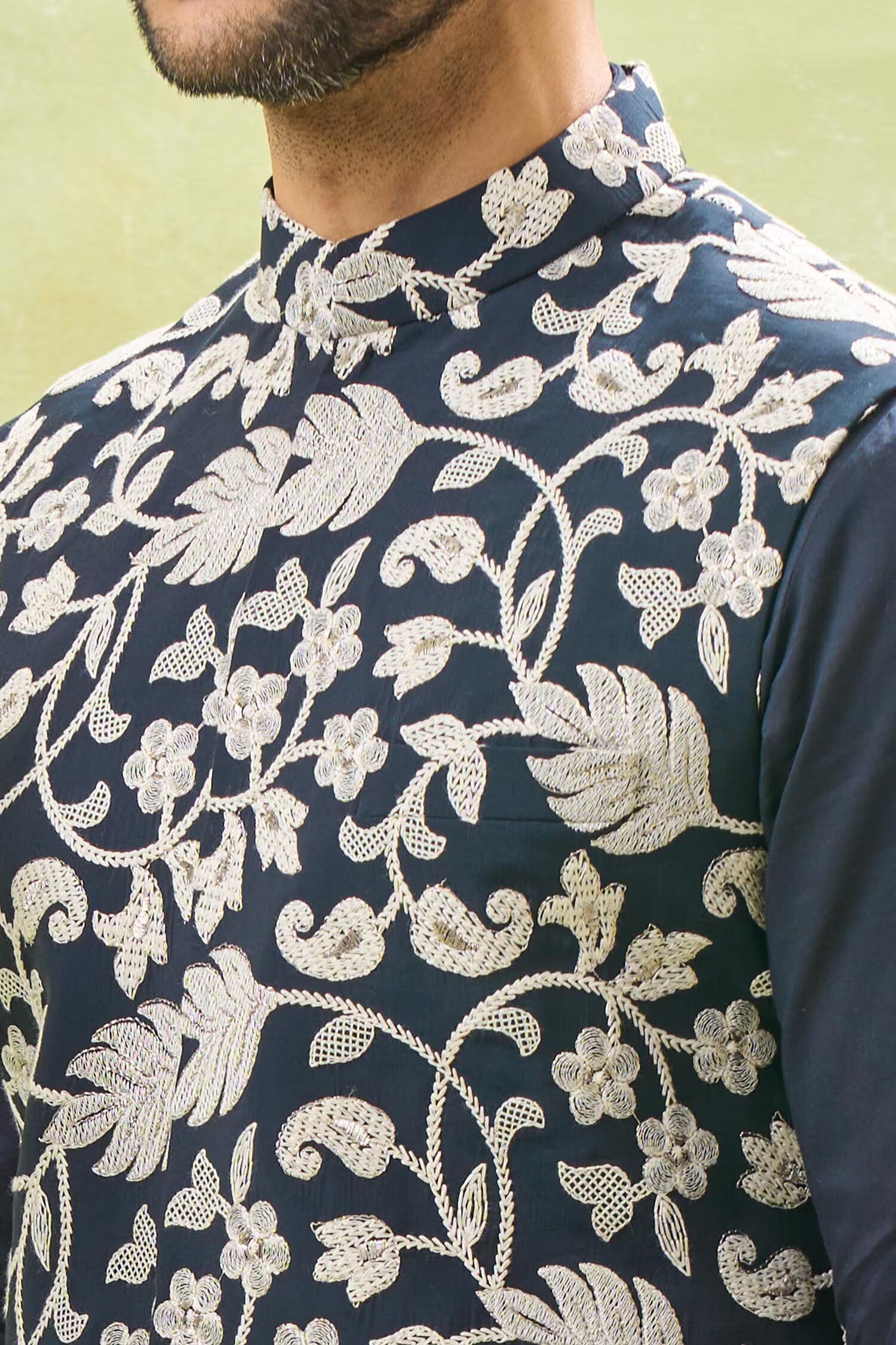 Royal Blue Embroidered Kurta-Jacket Set