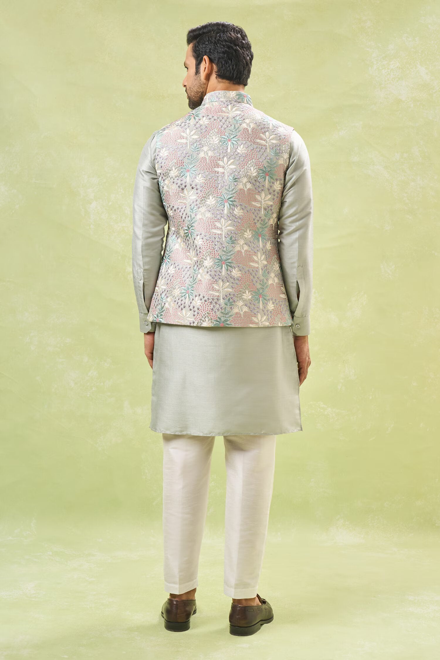 Grey Embroidered Kurta-Jacket Set