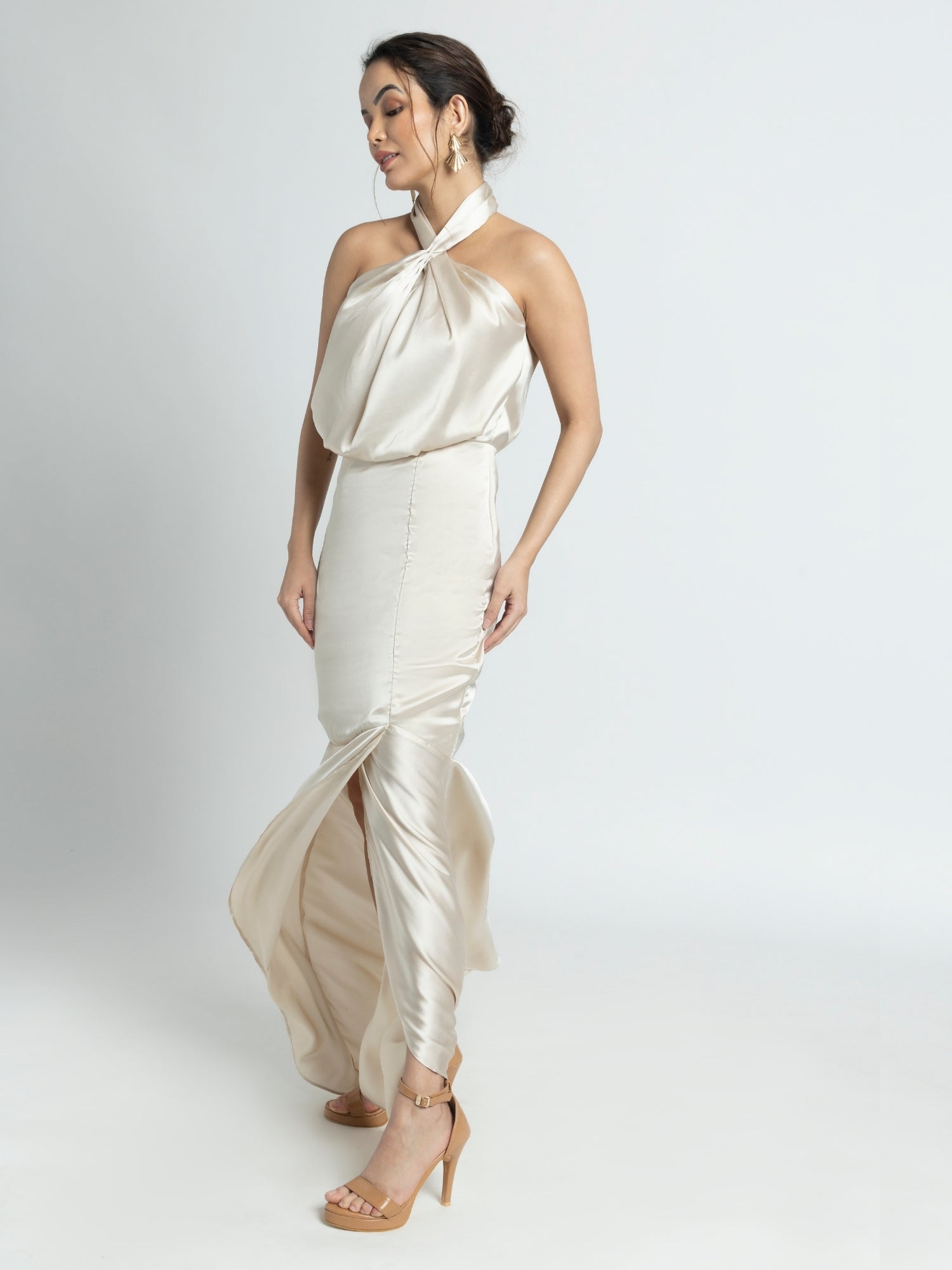 Creamy Halter Maxi Dress