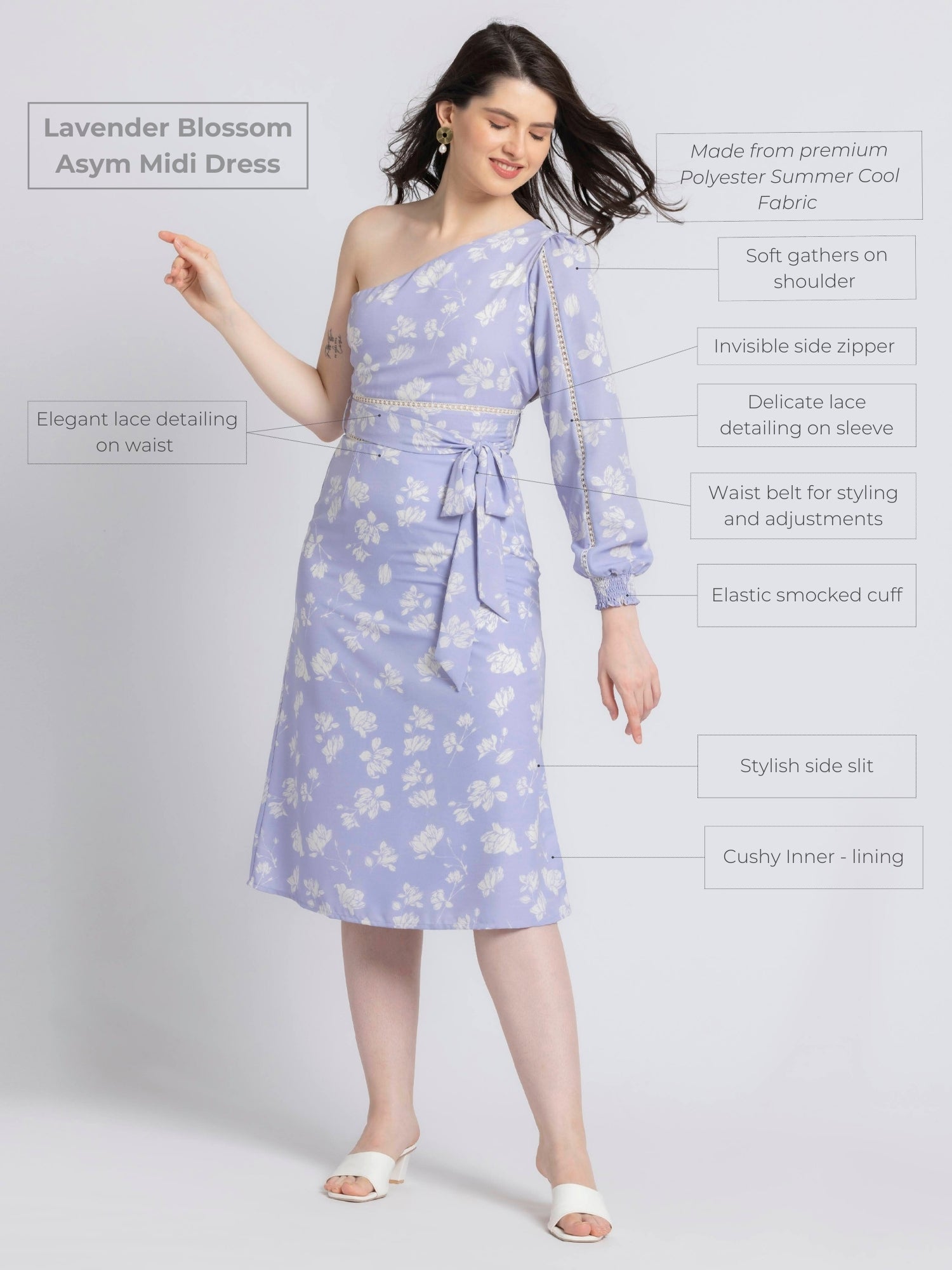 Lavender Blossom Asym Midi Dress