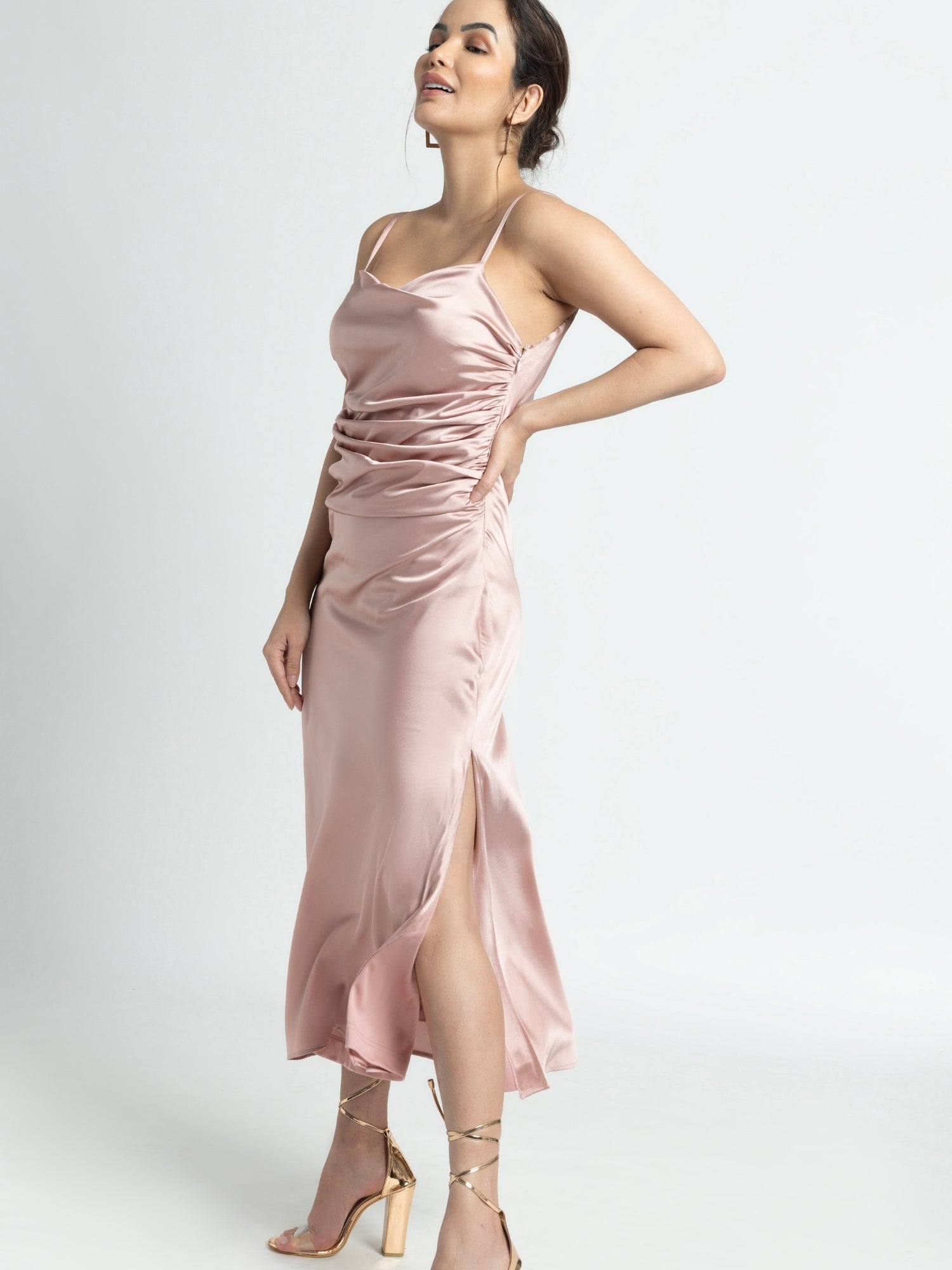 Rose Gold Cowl Midi Dress