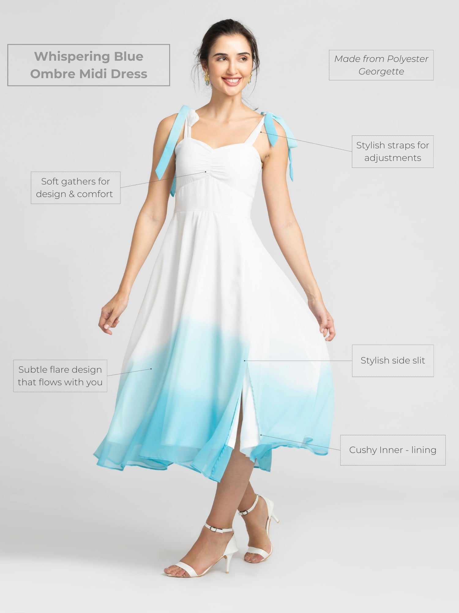Whispering Blue Ombre Midi Dress