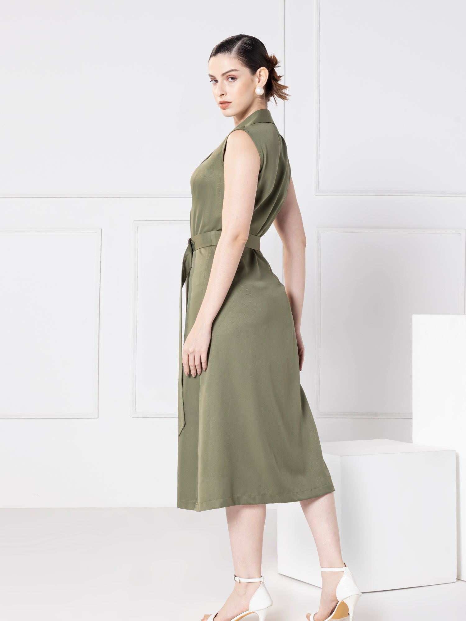 Olive Elegance Midi Dress