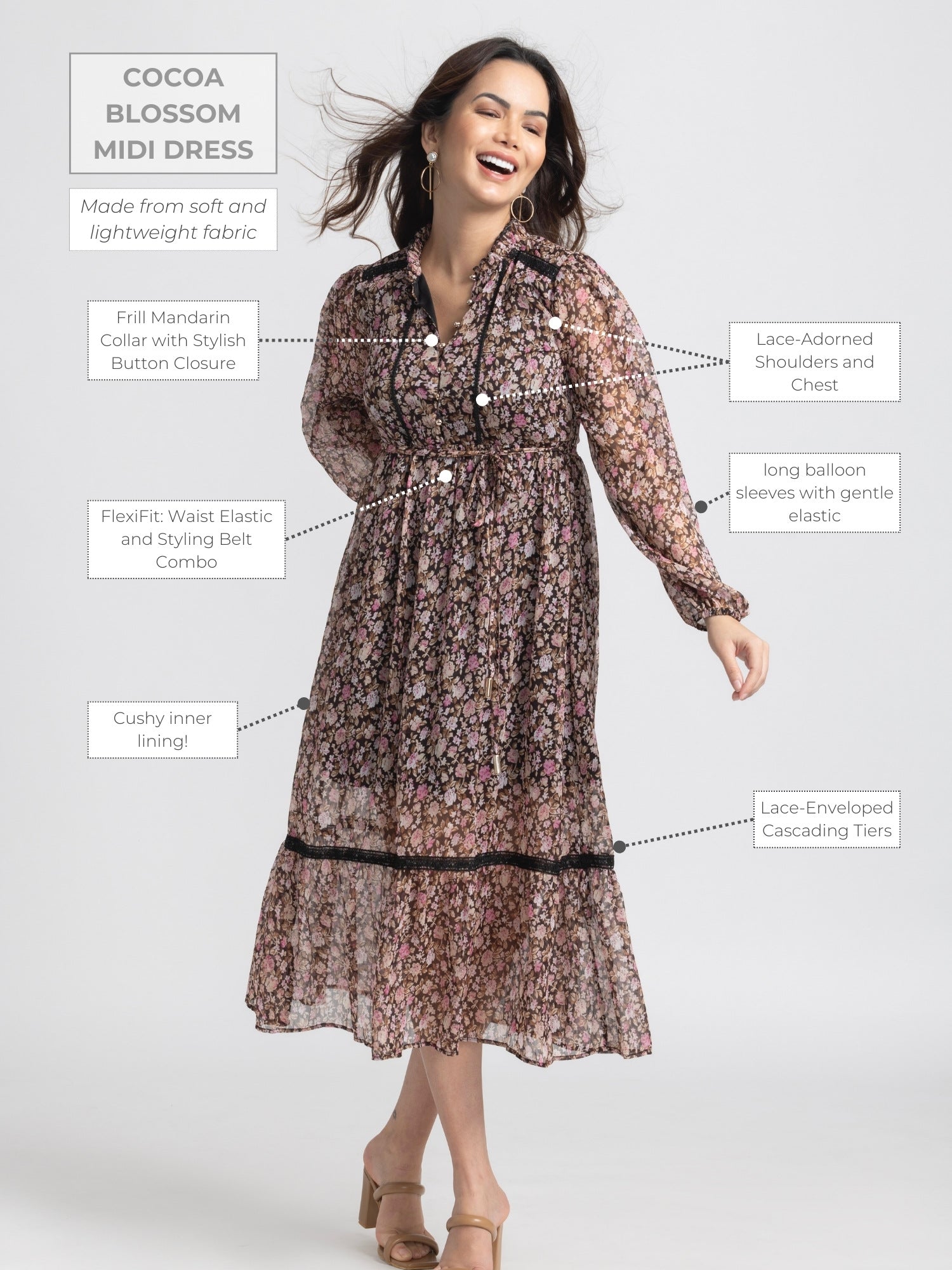 Cocoa Blossom Midi Dress