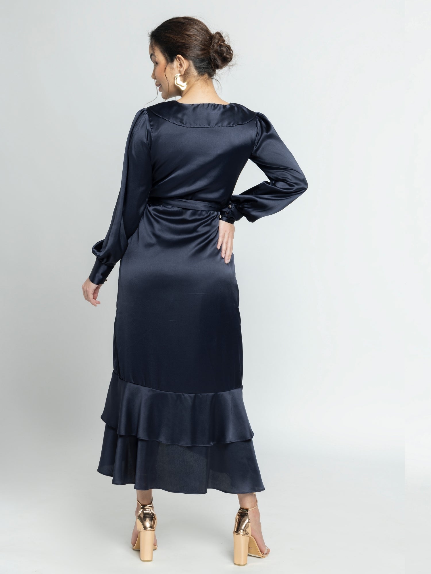 Navy Nights Ruffle Midi Dress