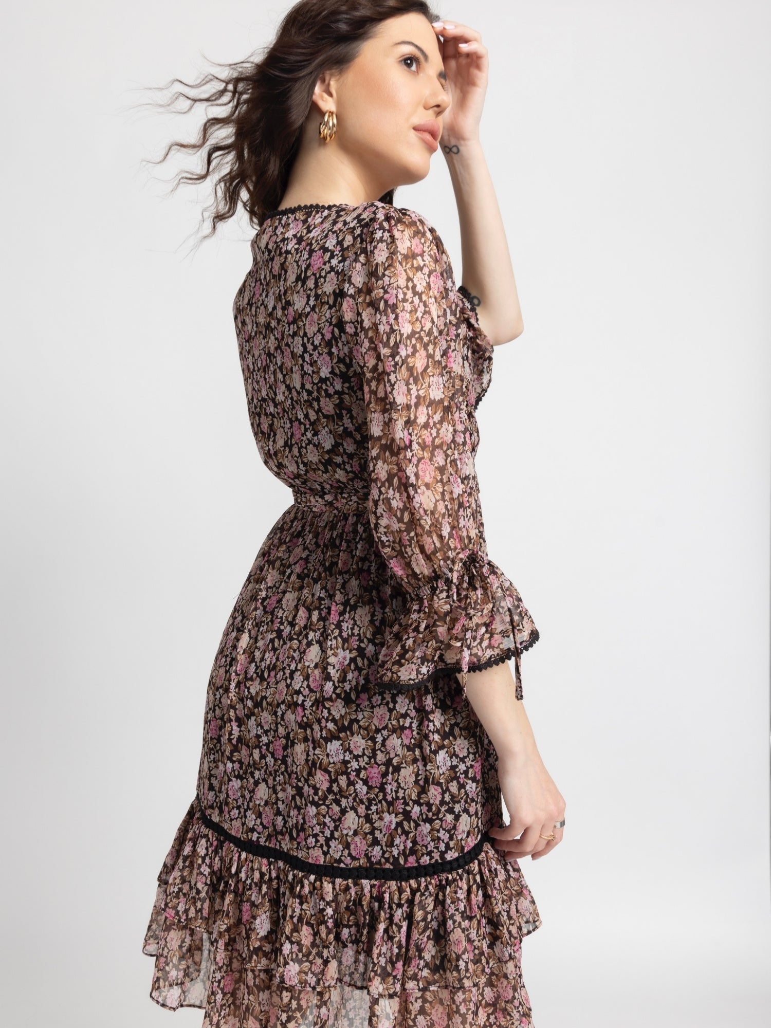 Cocoa Blossom Surplice Mini Dress