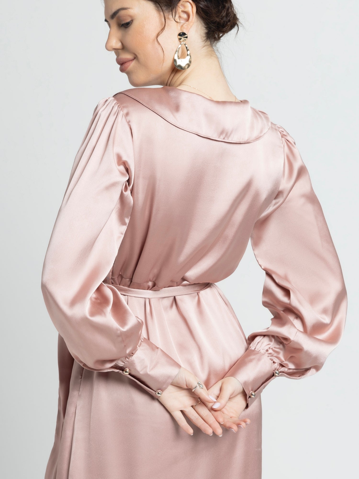 Rose Gold Ruffle V Midi Dress
