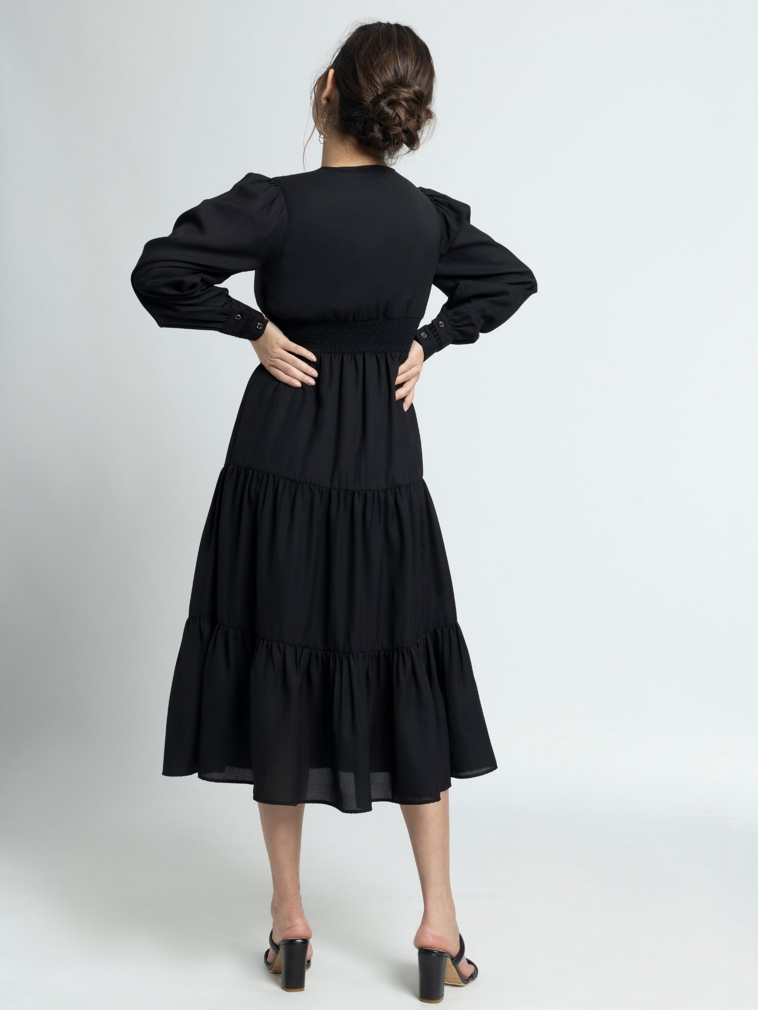 Midnight Black V Midi Dress