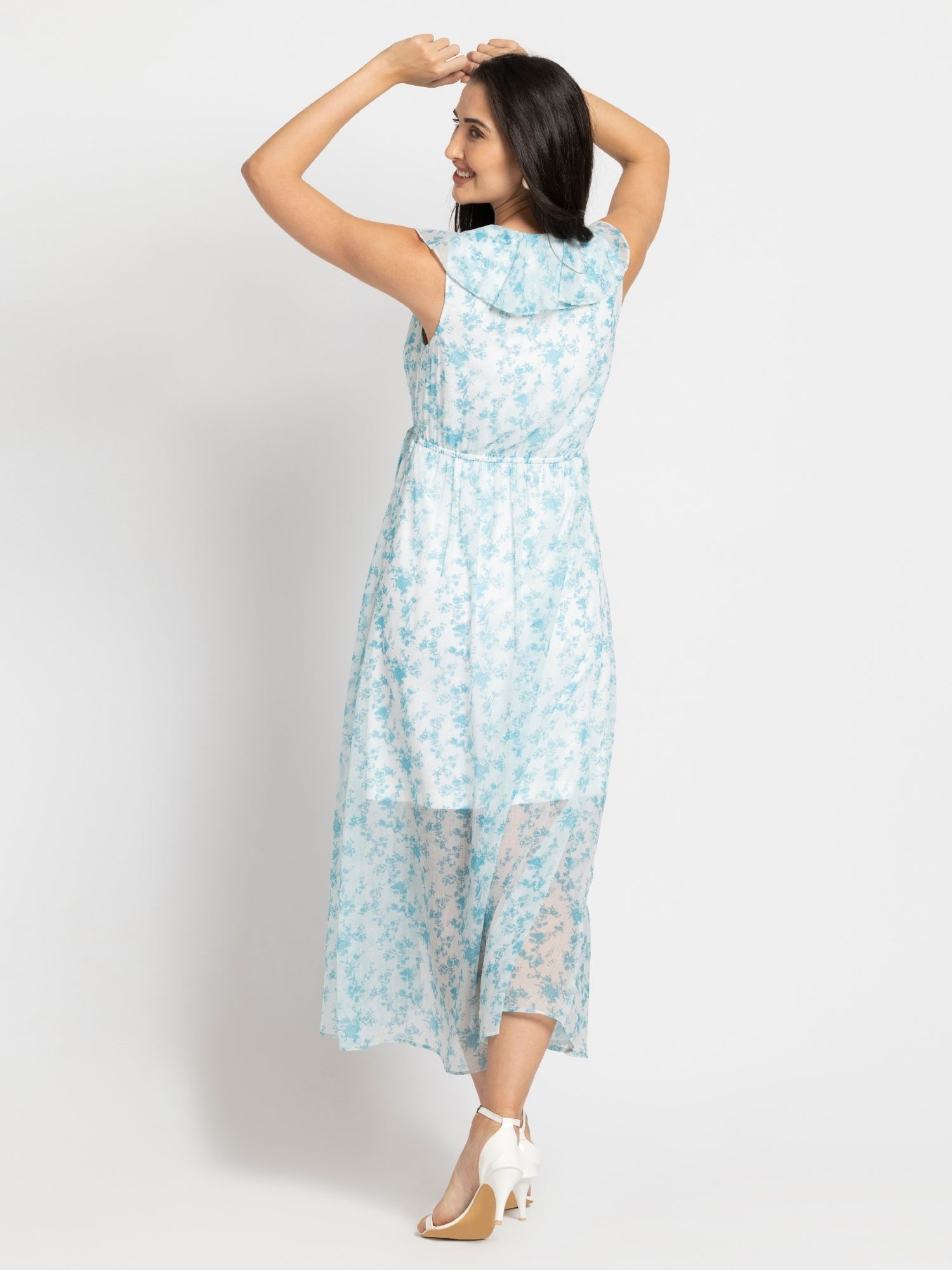 Azure Breeze Ruffle Maxi Dress
