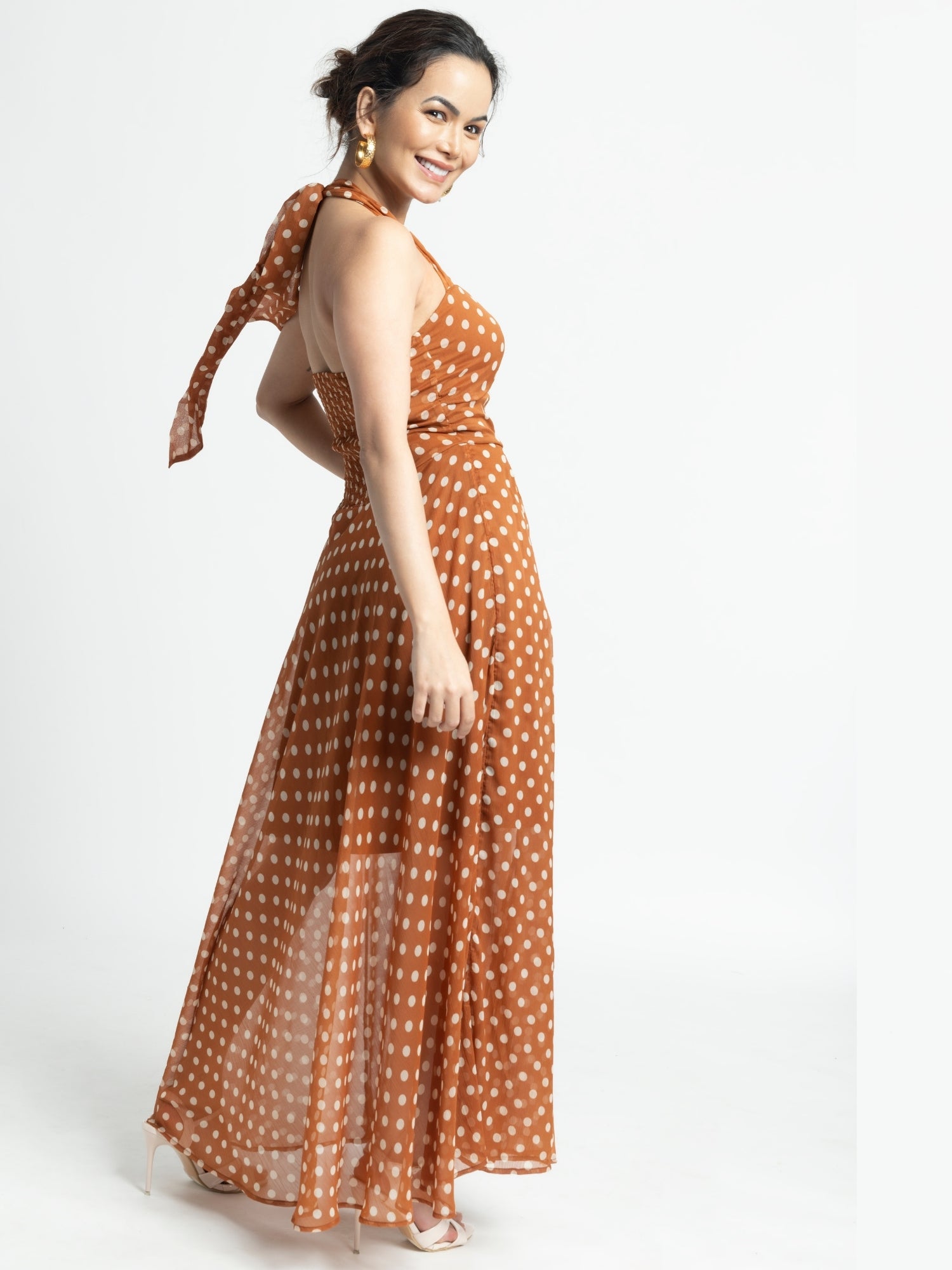 Brown Polka Maxi Dress