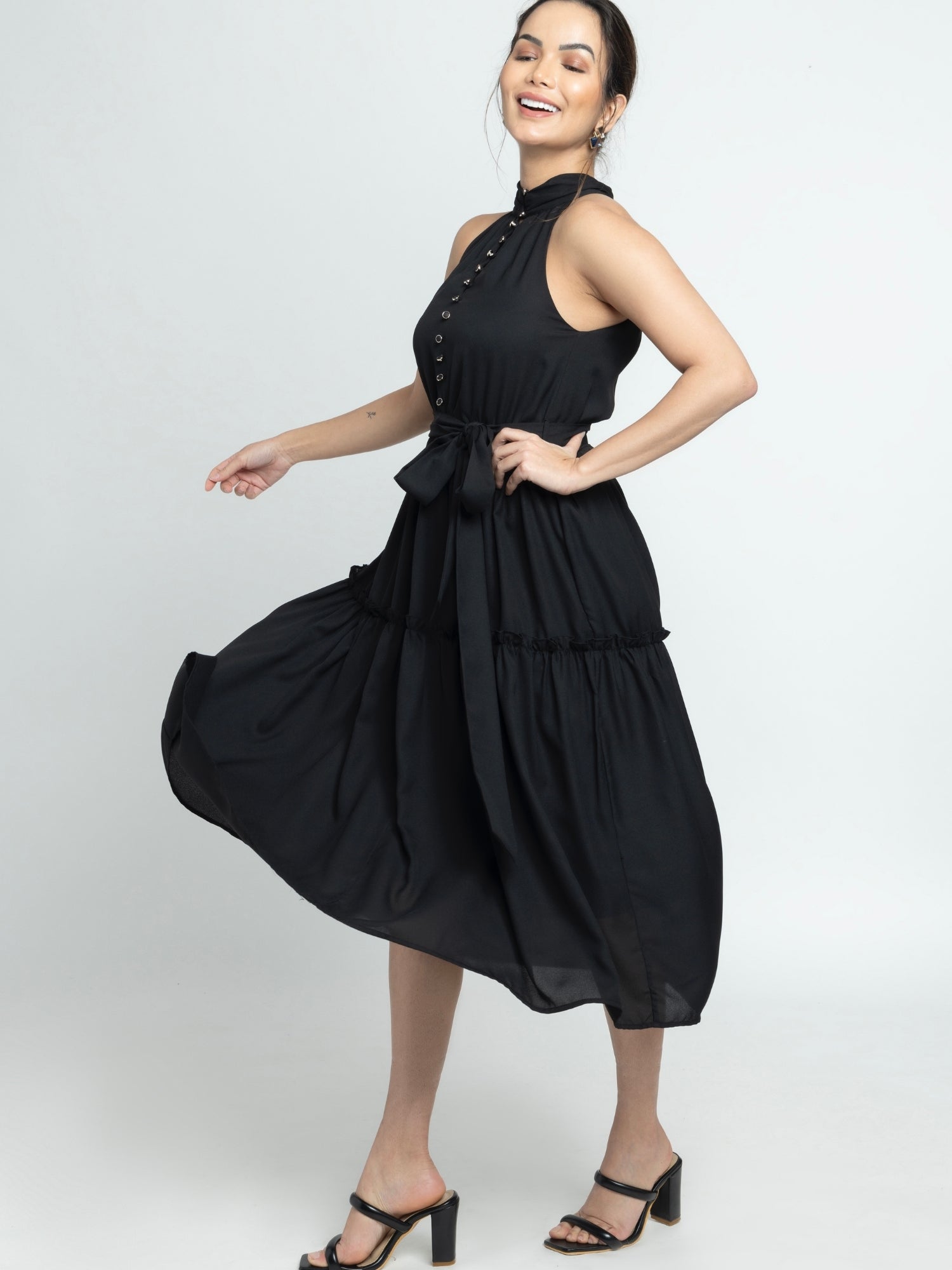 Midnight black Halterneck Midi Dress