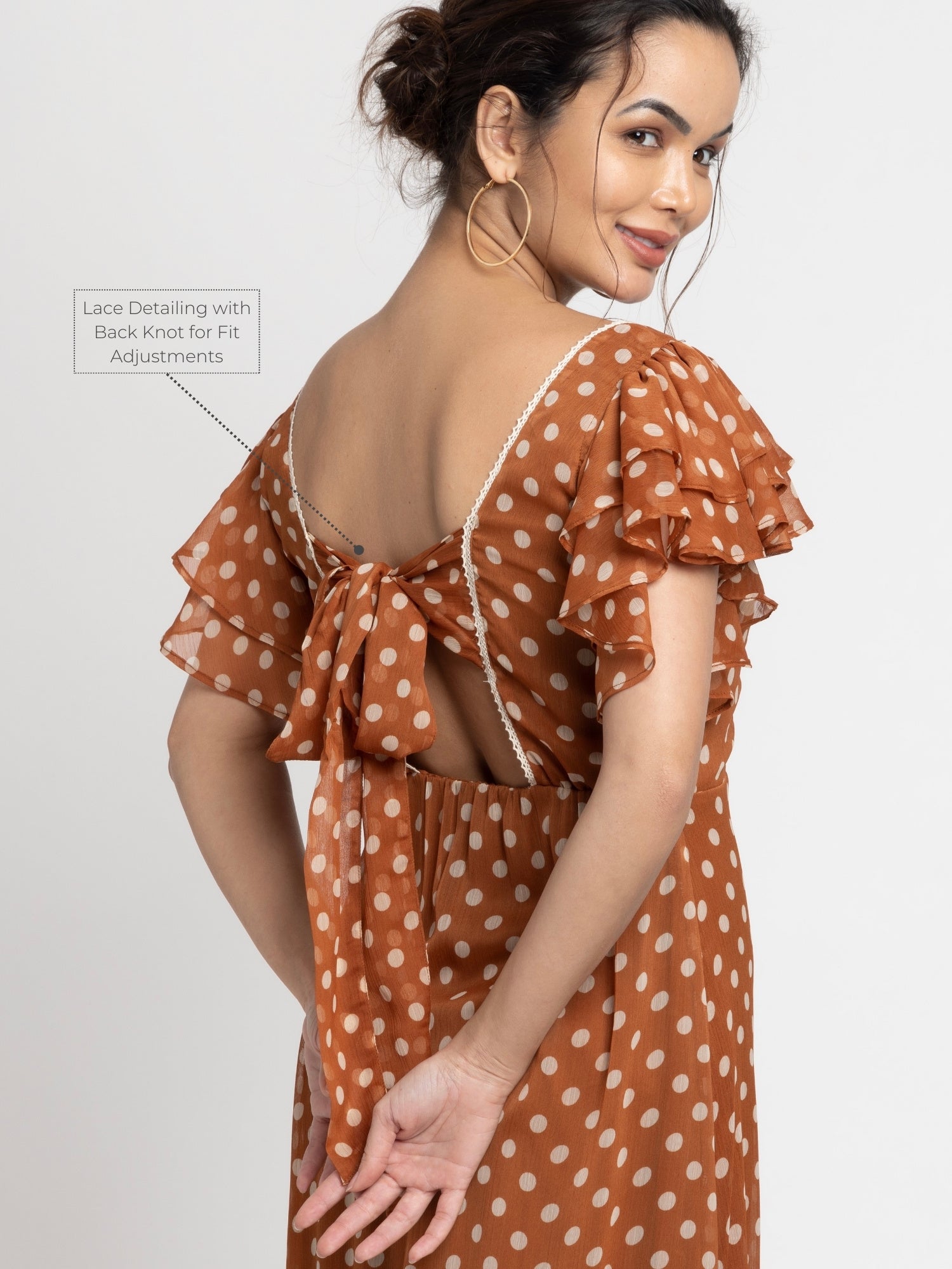 Brown Polka Midi Dress