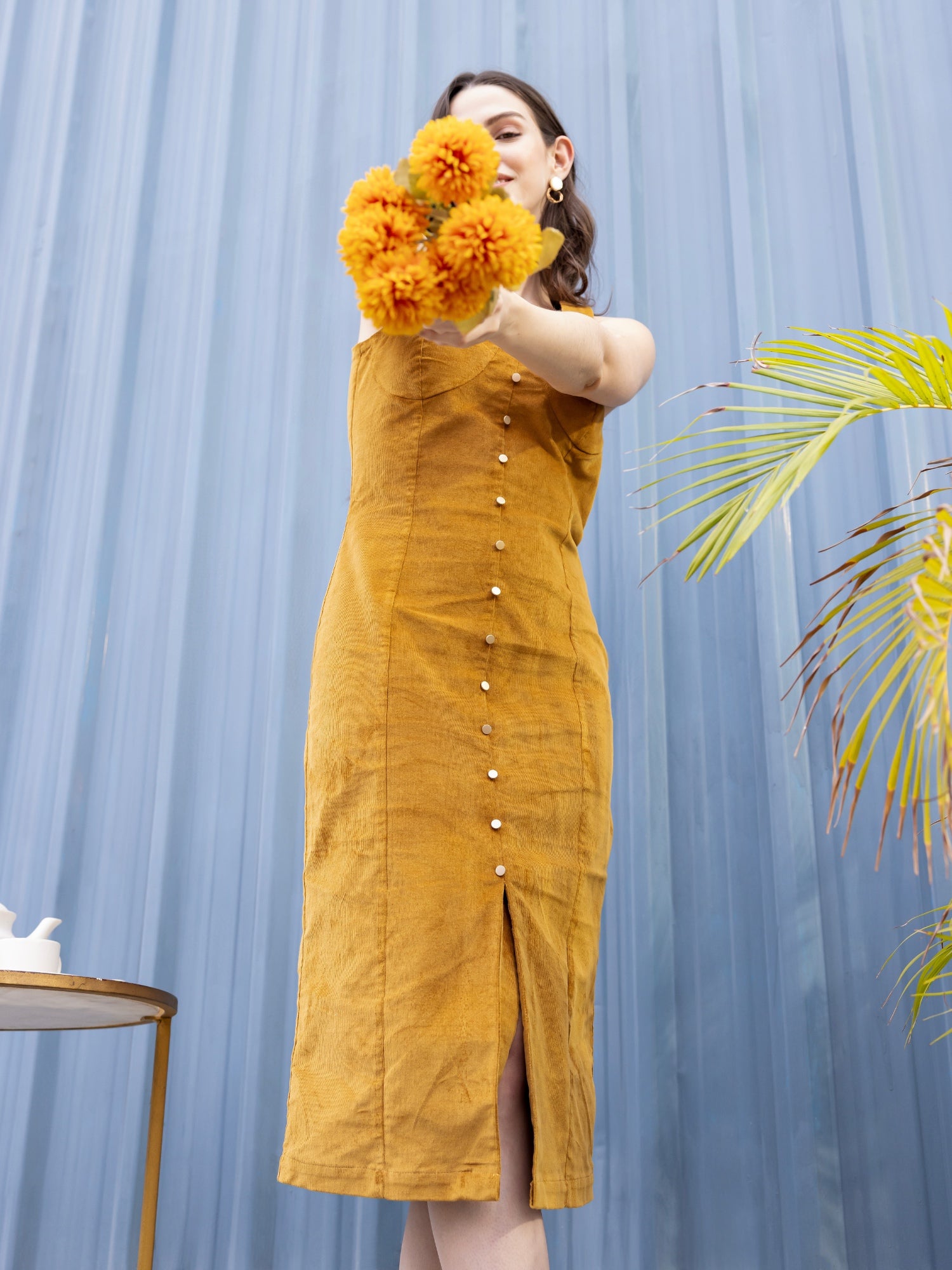 Mustard Charm Corduroy Midi Dress