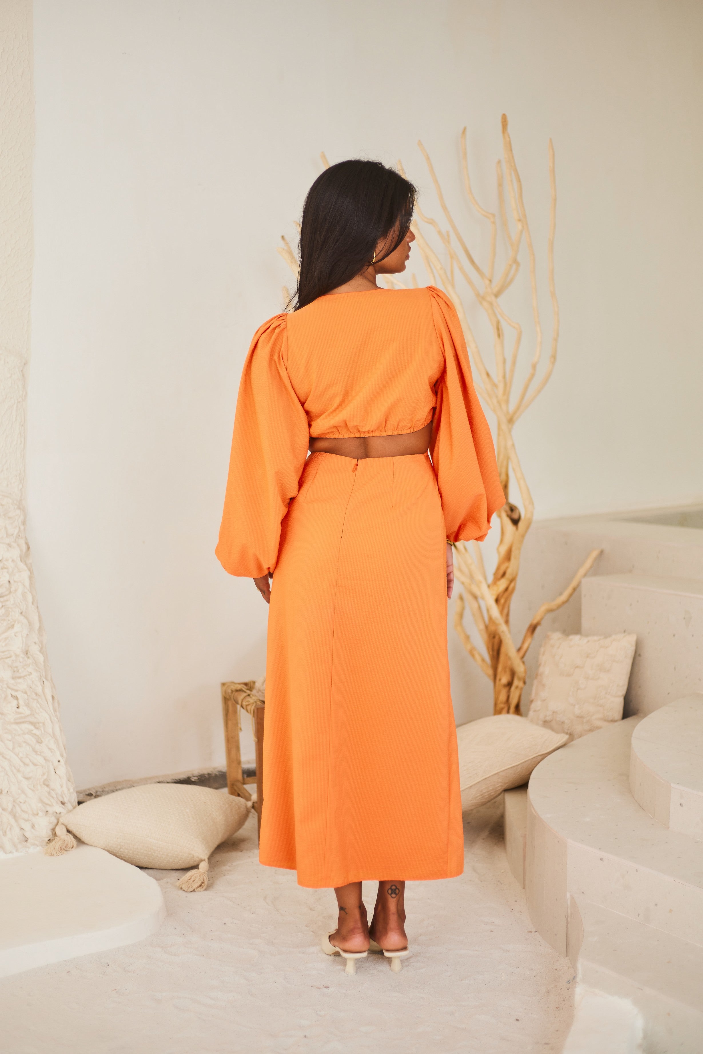 Orange Cut-out Midi Dress