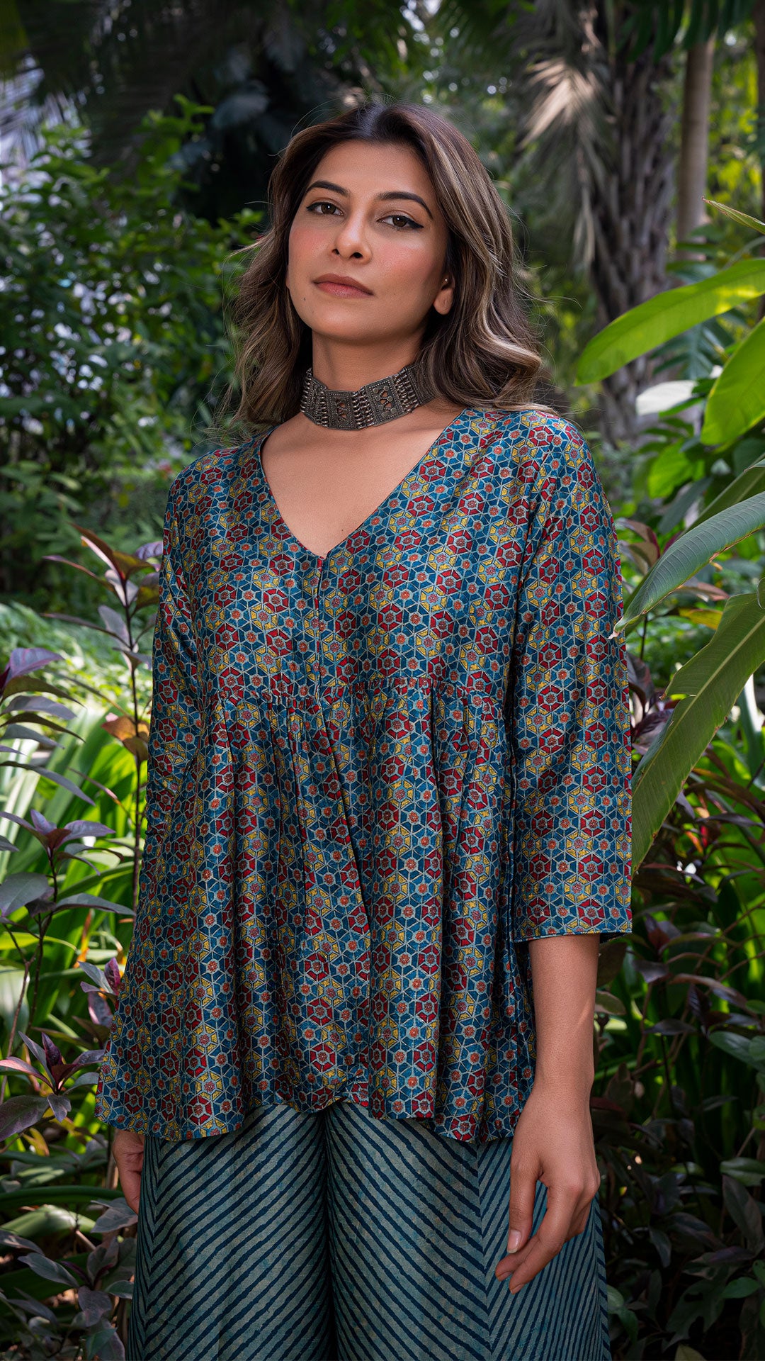 RIYAA SILK CO-ORD SET IN AJARAKH PRINT