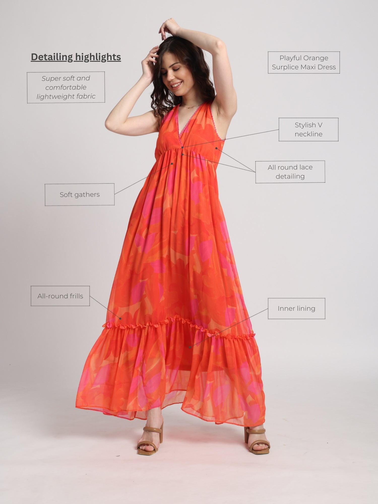 Playful Orange Surplice Maxi Dress