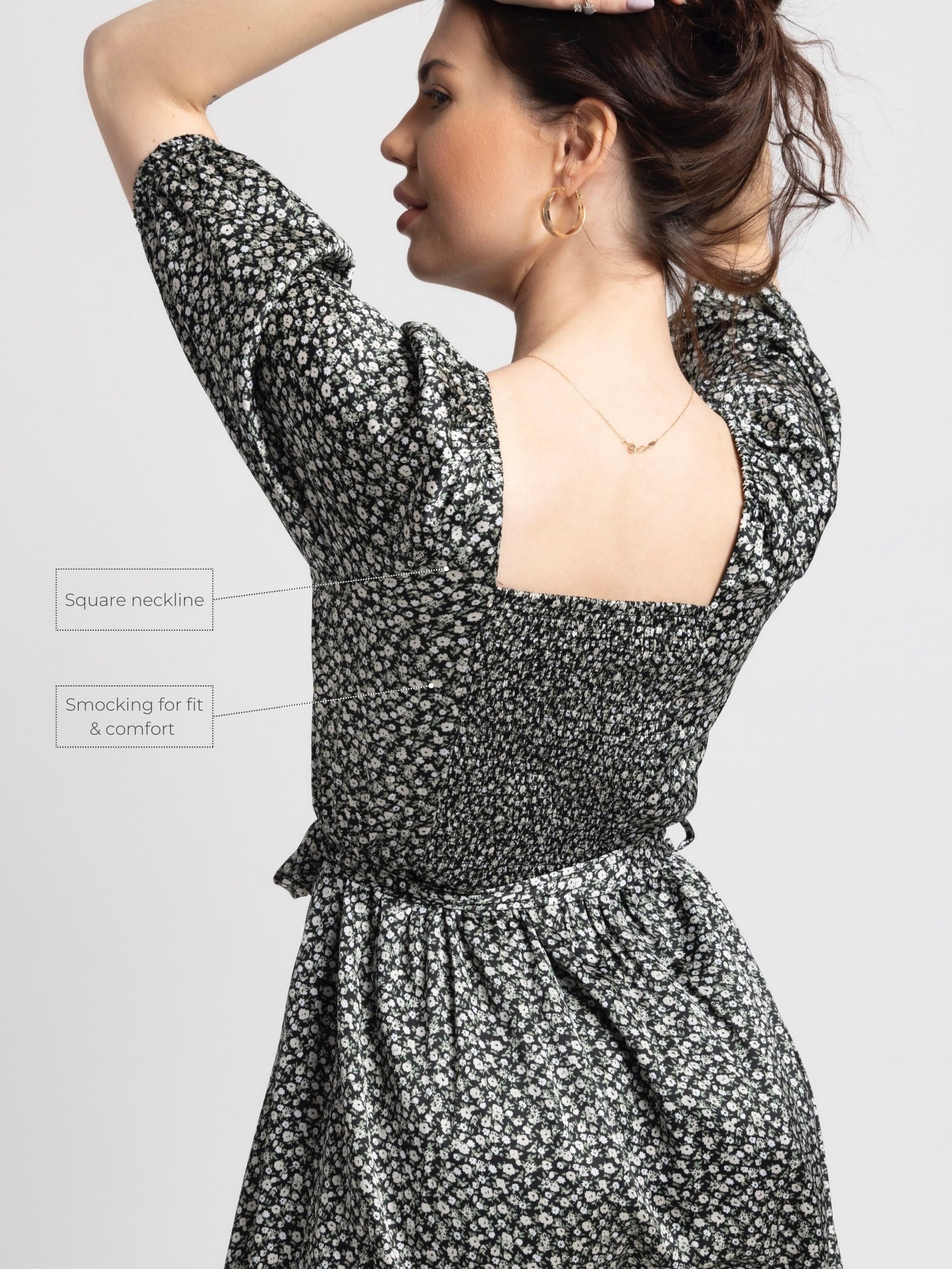 Noir Botanical Square Midi Dress