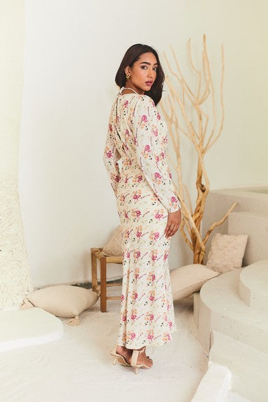 Floral Elegant Midi Dress with Slit