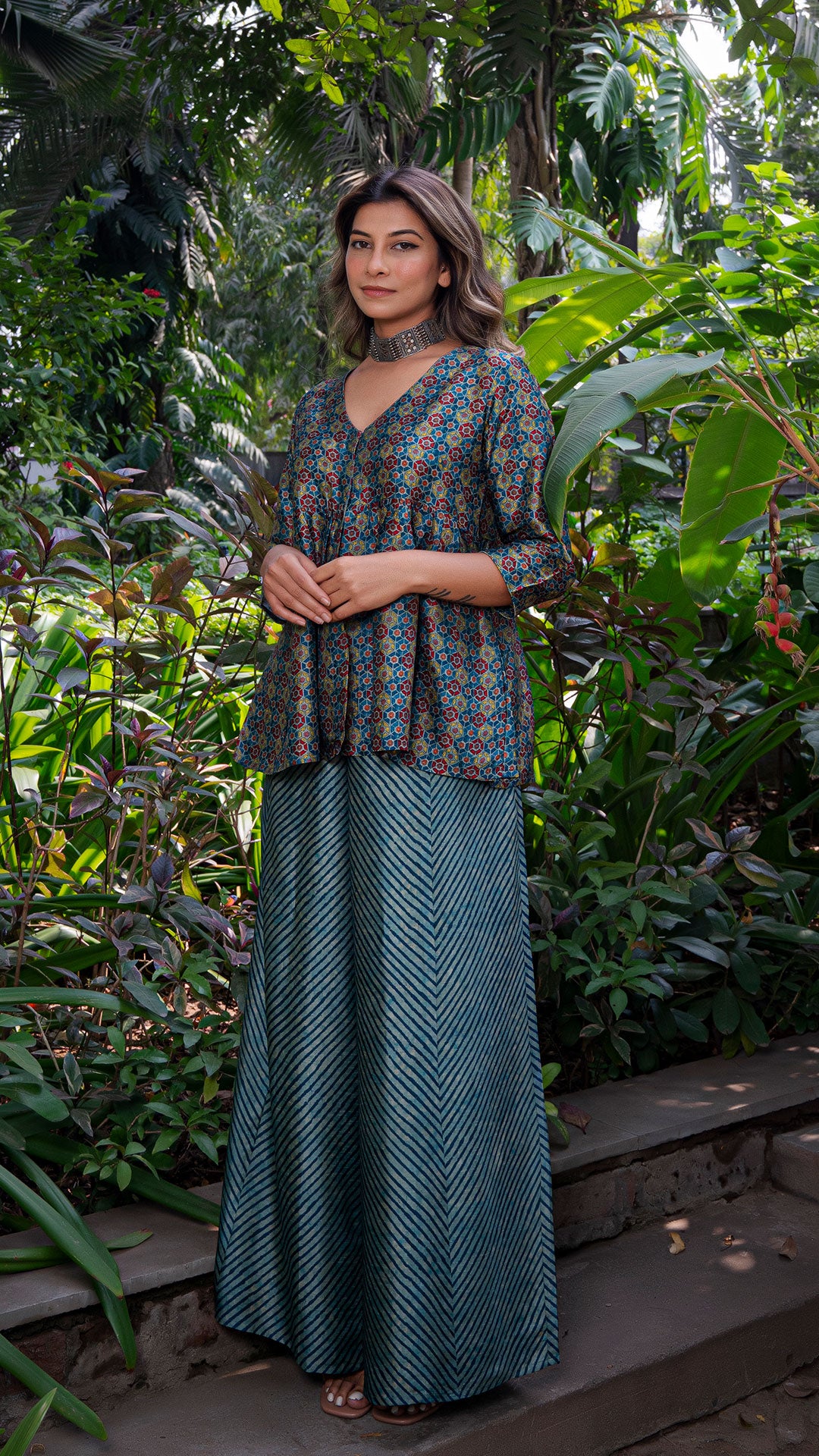 RIYAA SILK CO-ORD SET IN AJARAKH PRINT