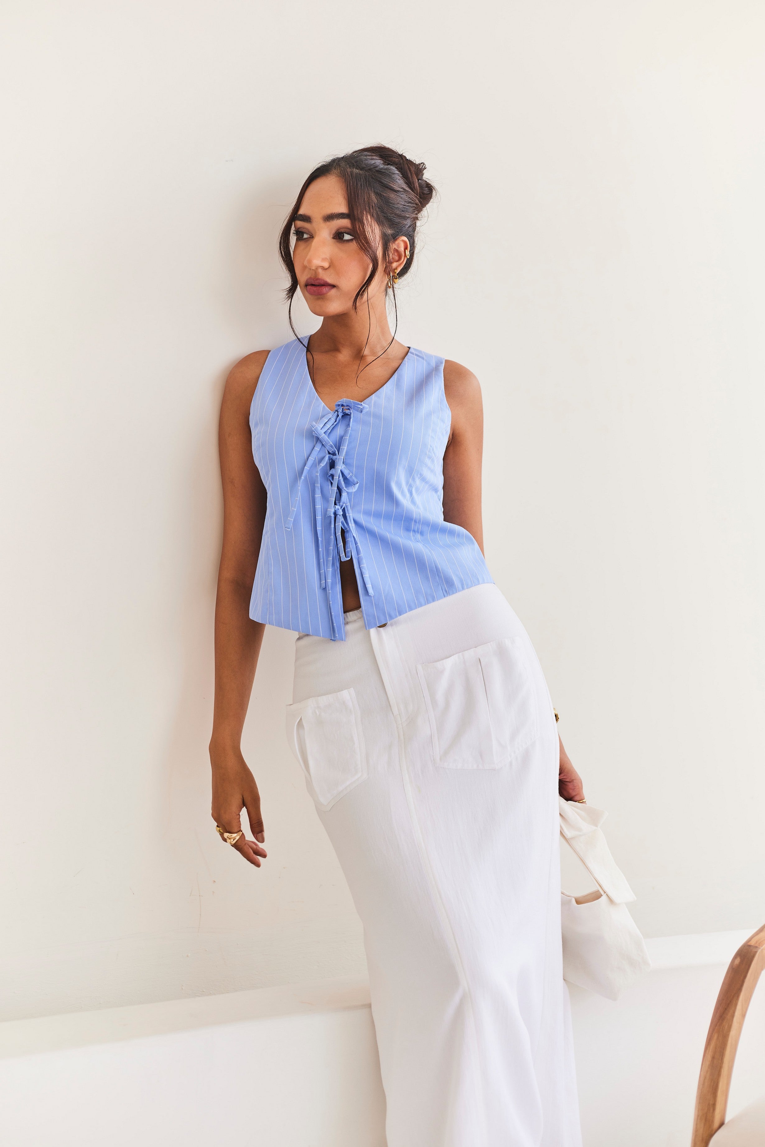 Blue Front Tie-up Top